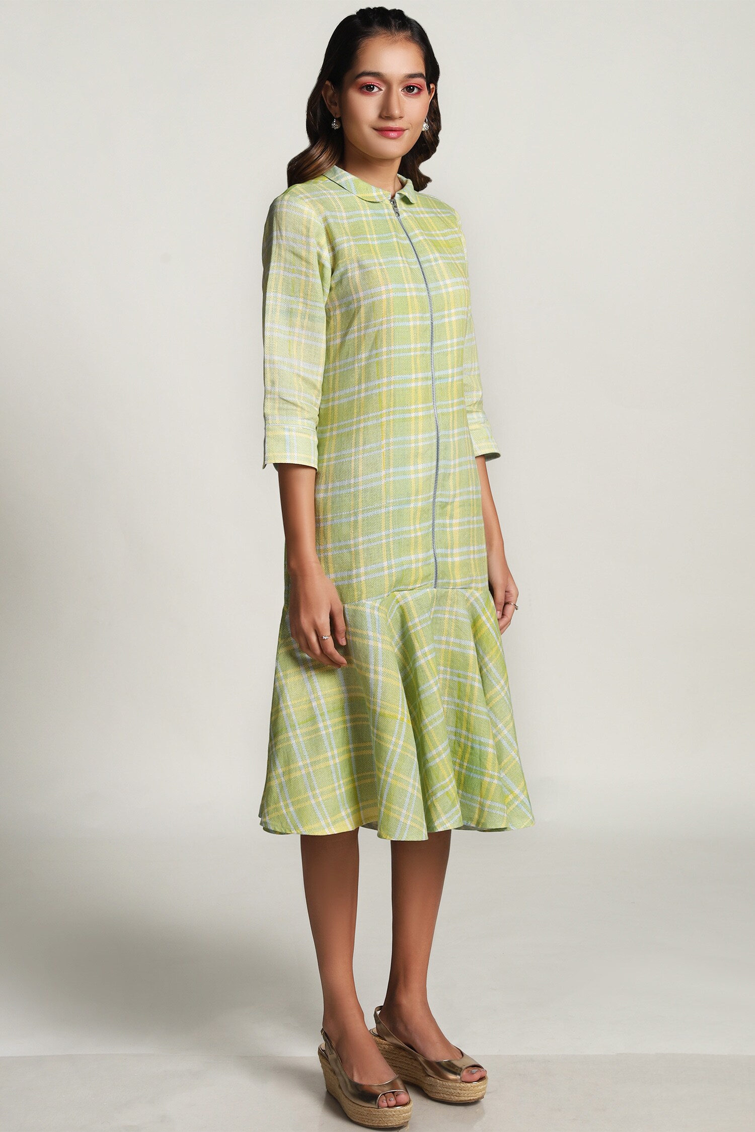 Buy Kaveri Green Linen Midi Dress Online Aza Fashions