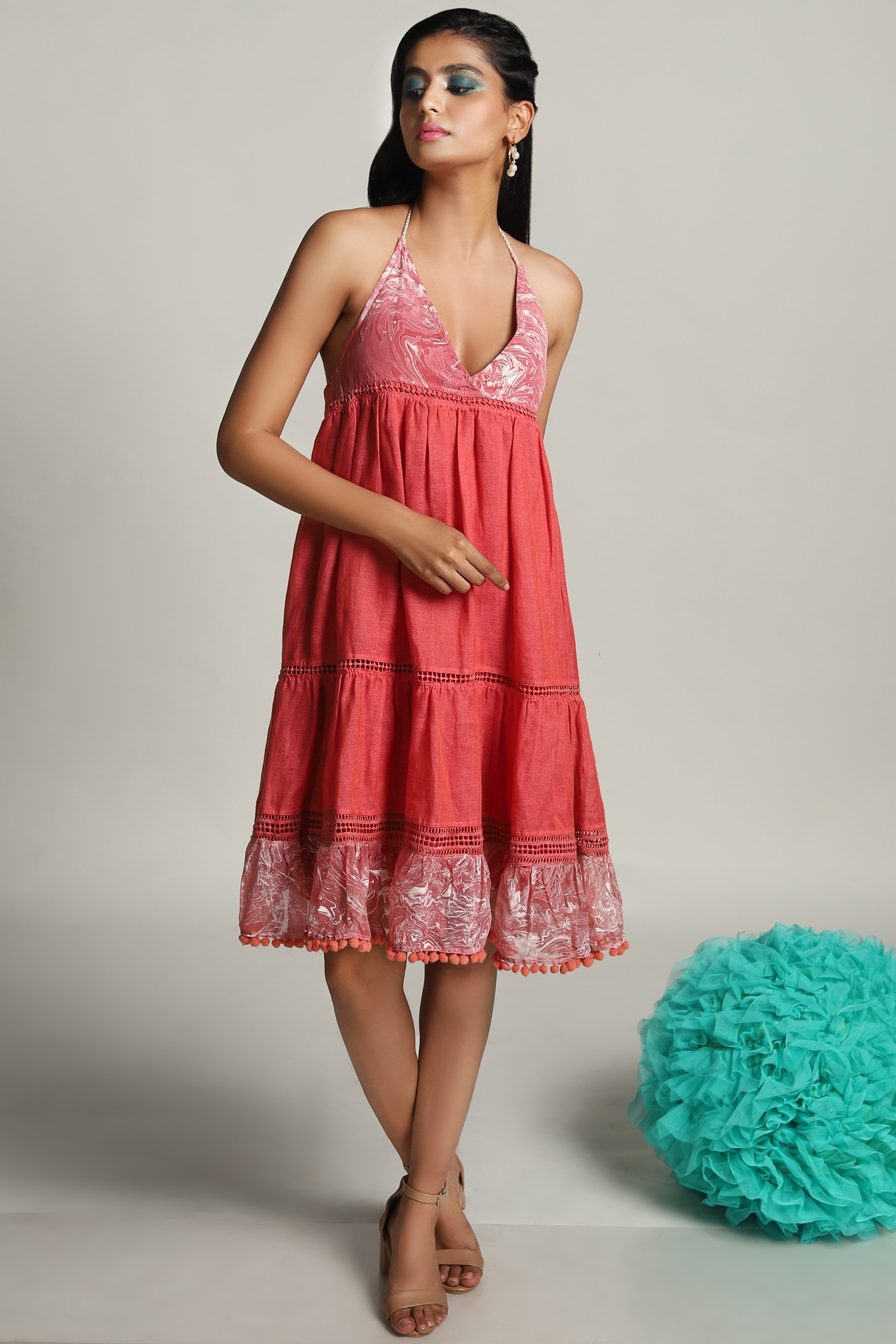 Buy Kaveri Pink Linen Midi Dress Online Aza Fashions