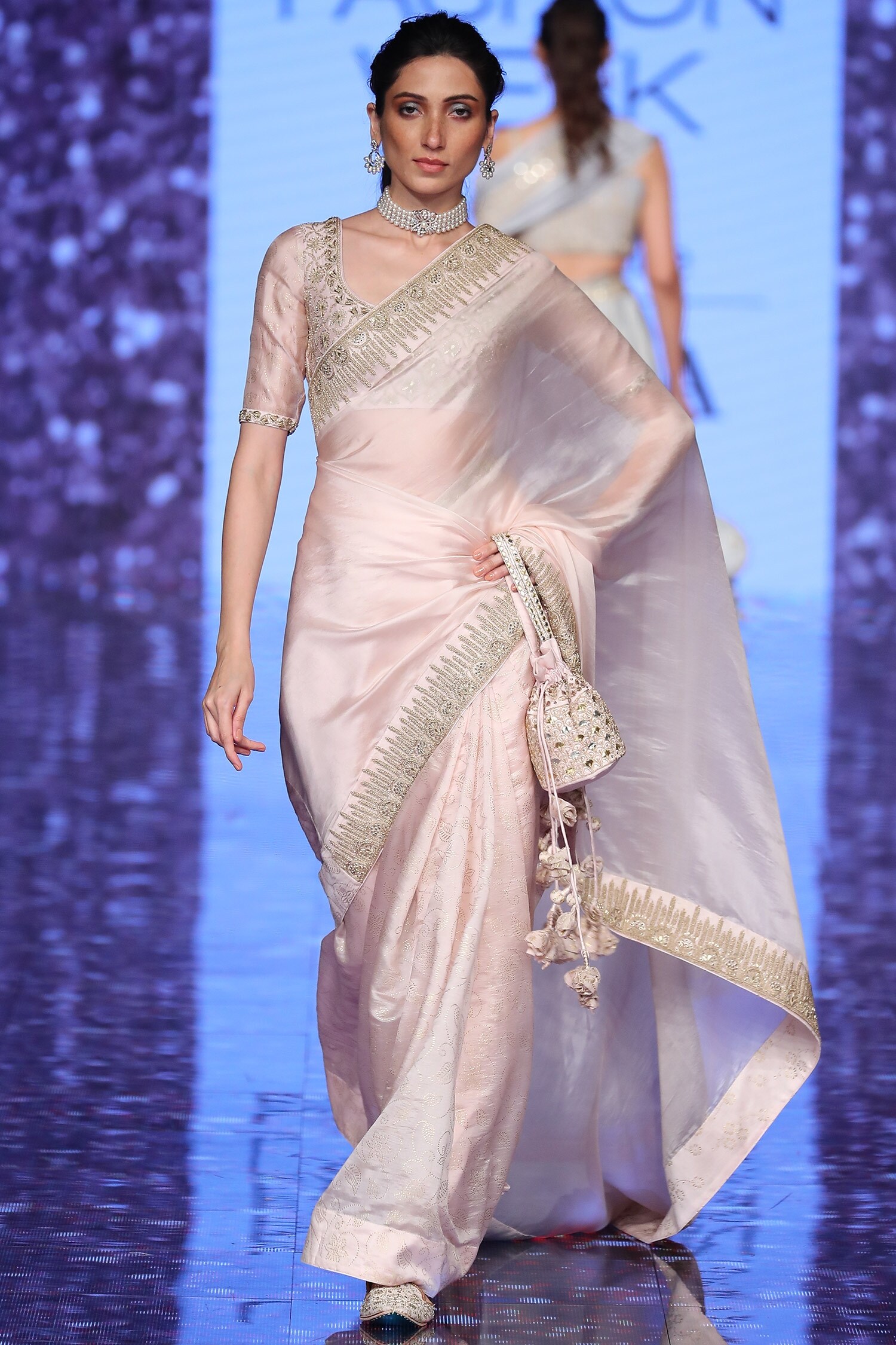 Buy Pink Silk Organza Embellished Saree For Women By PUNIT BALANA 