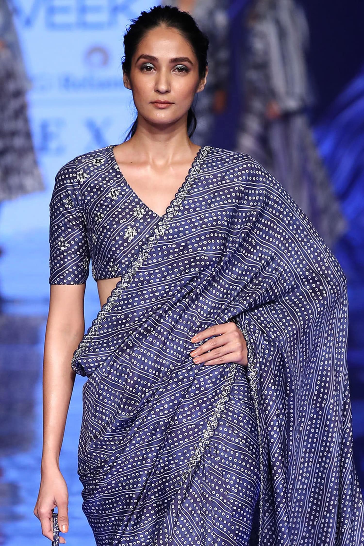 Buy Blue Classic V Neck Blouse with Cut Work Saree by PUNIT BALANA at Ogaan  Online Shopping Site