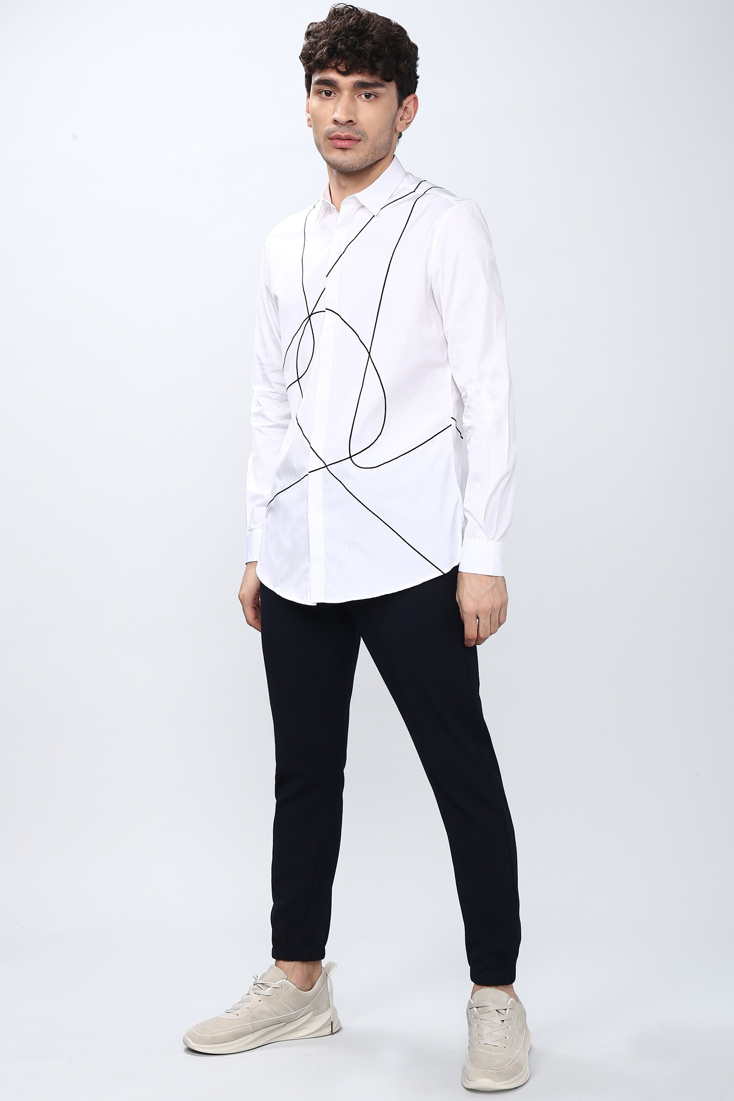 Noonoo White Cotton Poplin Embroidered Shirt For Men