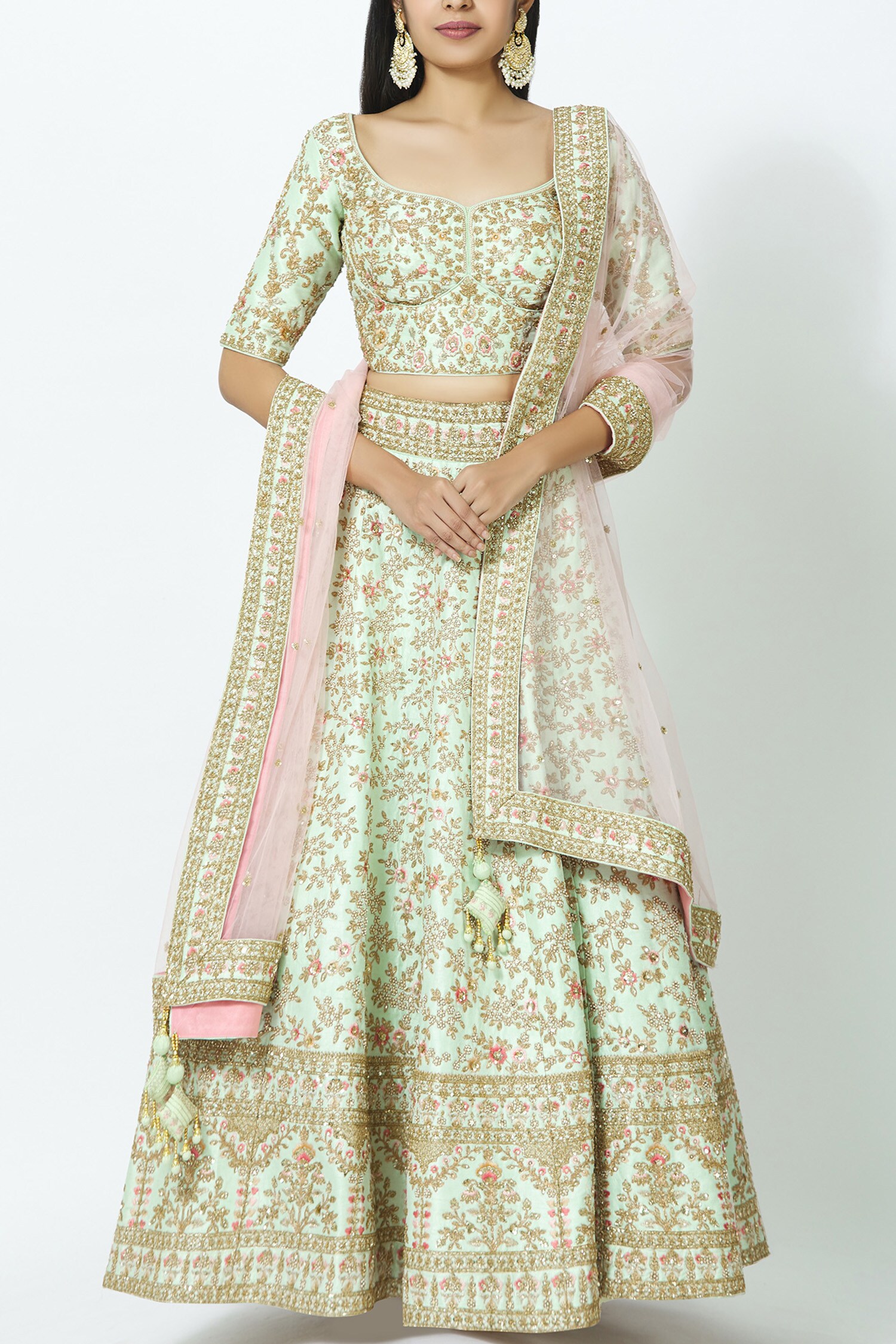 Buy Samyukta Singhania Green Raw Silk Embroidered Lehenga Set Online ...