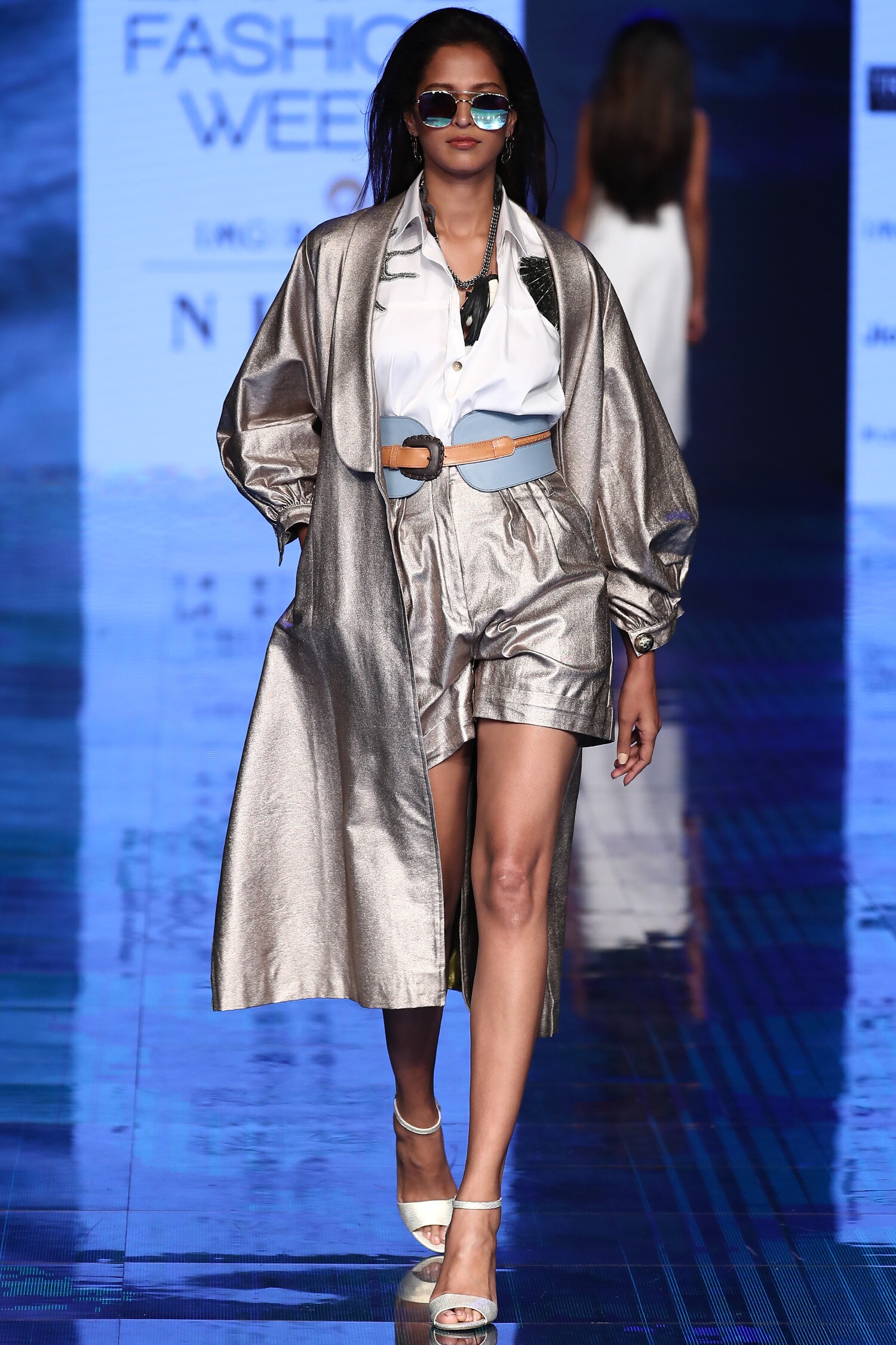 Buy Rara Avis Silver Metallic Trench Coat Online Aza Fashions