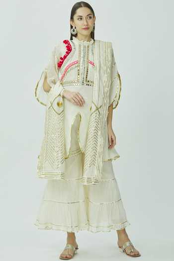 MULMUL MAHIRA EMBROIDERED KURTA-SHARARA & DUPATTA SET main image 0