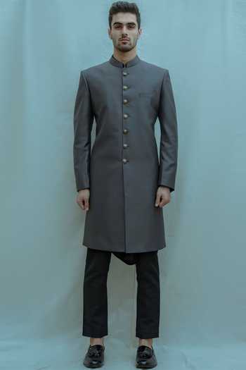 Buy Bohame - Men Black Suiting Bandhgala Kurta Set Online | Aza Fashions