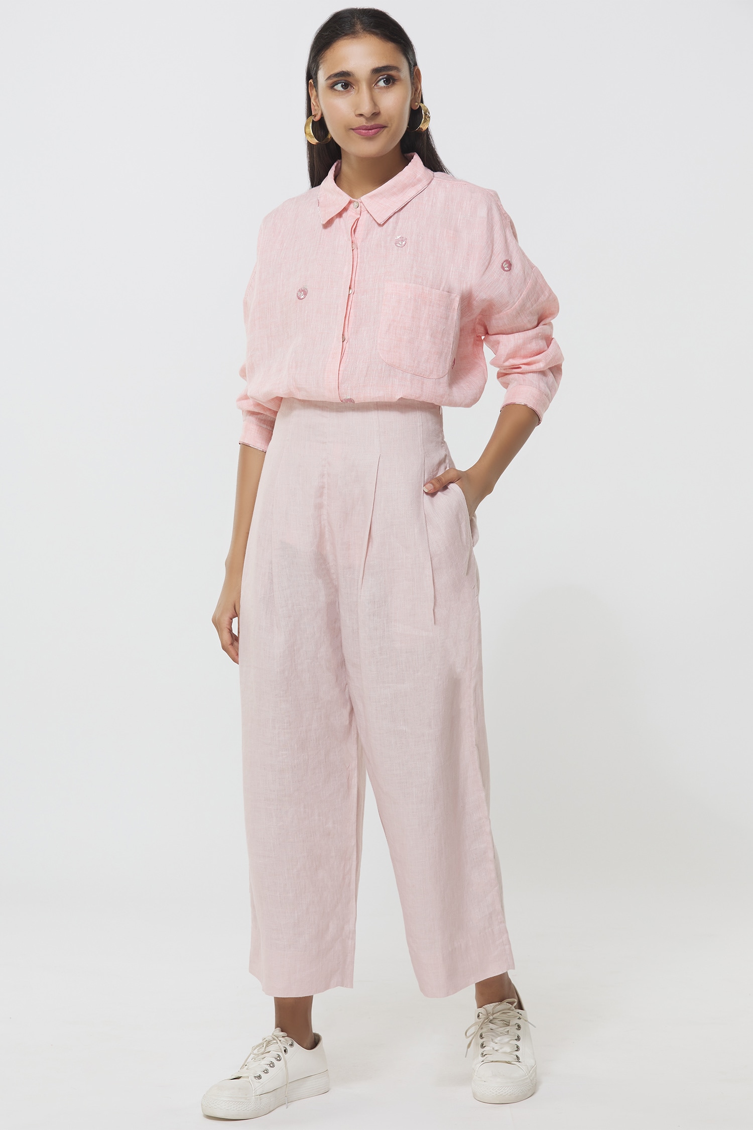 Buy Pink Linen Pants For Women by Anavila Online at Aza Fashions.