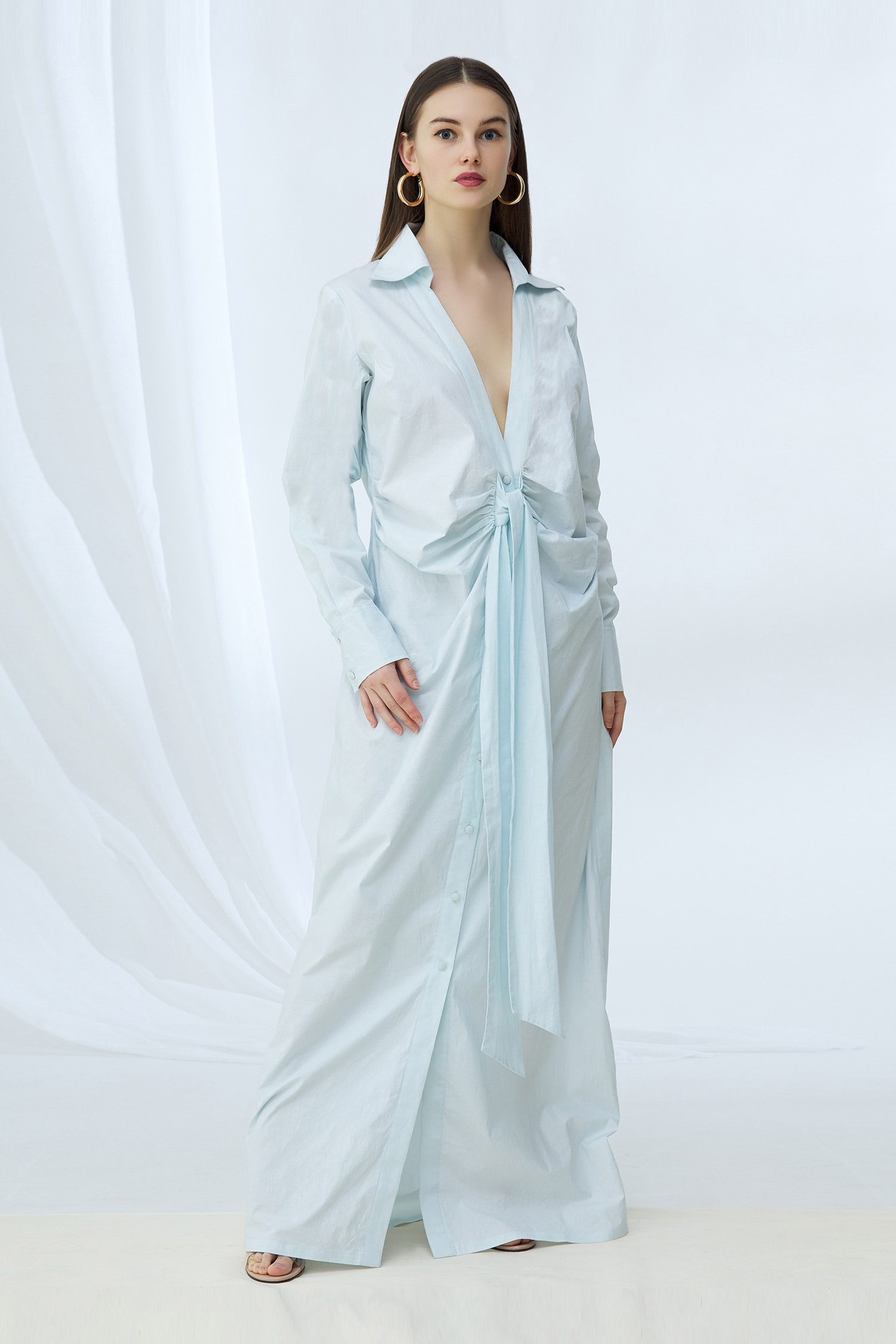 Buy Deme by Gabriella Blue Cotton Shirt Gown Online | Aza Fashions