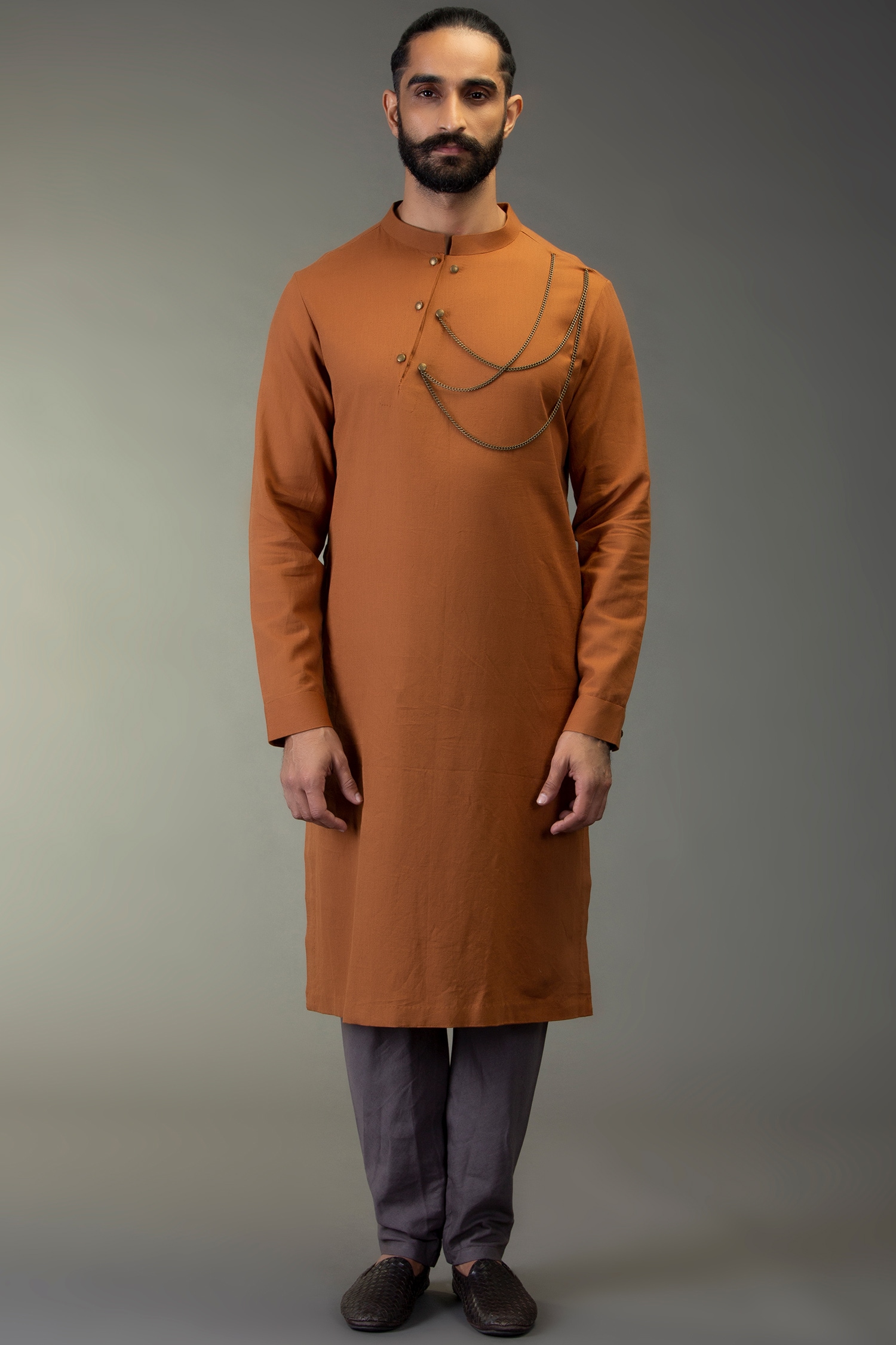 Buy Orange Cotton Linen Kurta Set For Men by GRAM OF INK Online at Aza