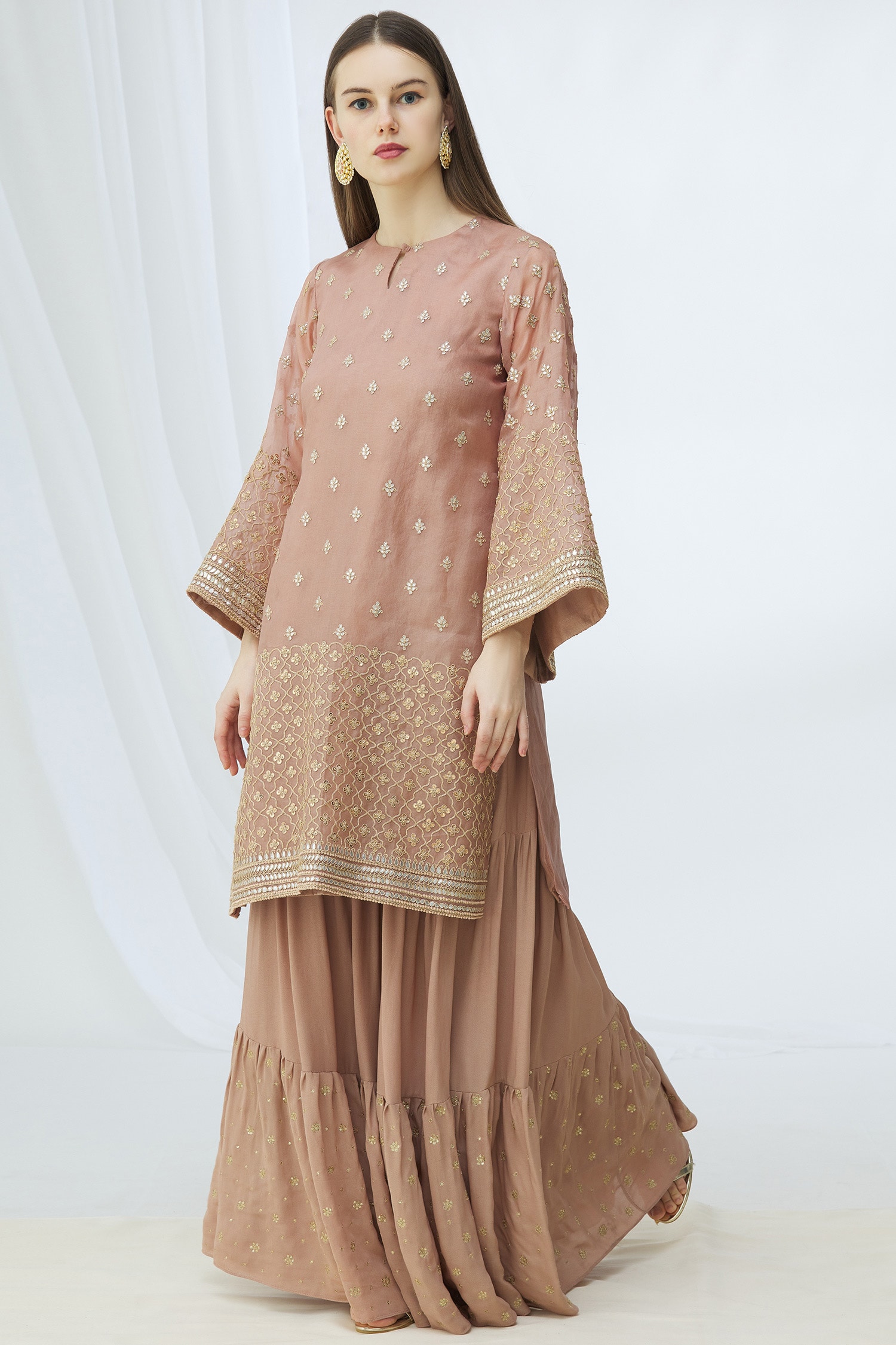 long kurta with sharara suit