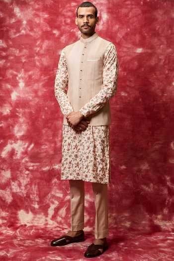 Buy Qbik Pink Cotton Silk Nehru Jacket Set Online | Aza Fashions