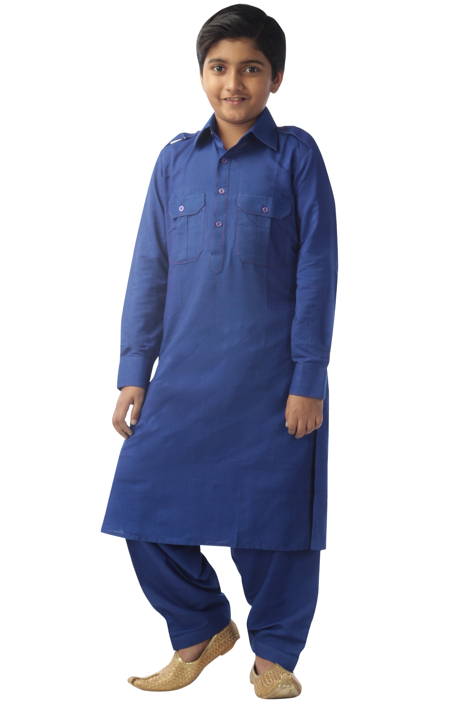 Kommal Sood Blue Cotton Silk Pathani Kurta Set For Boys