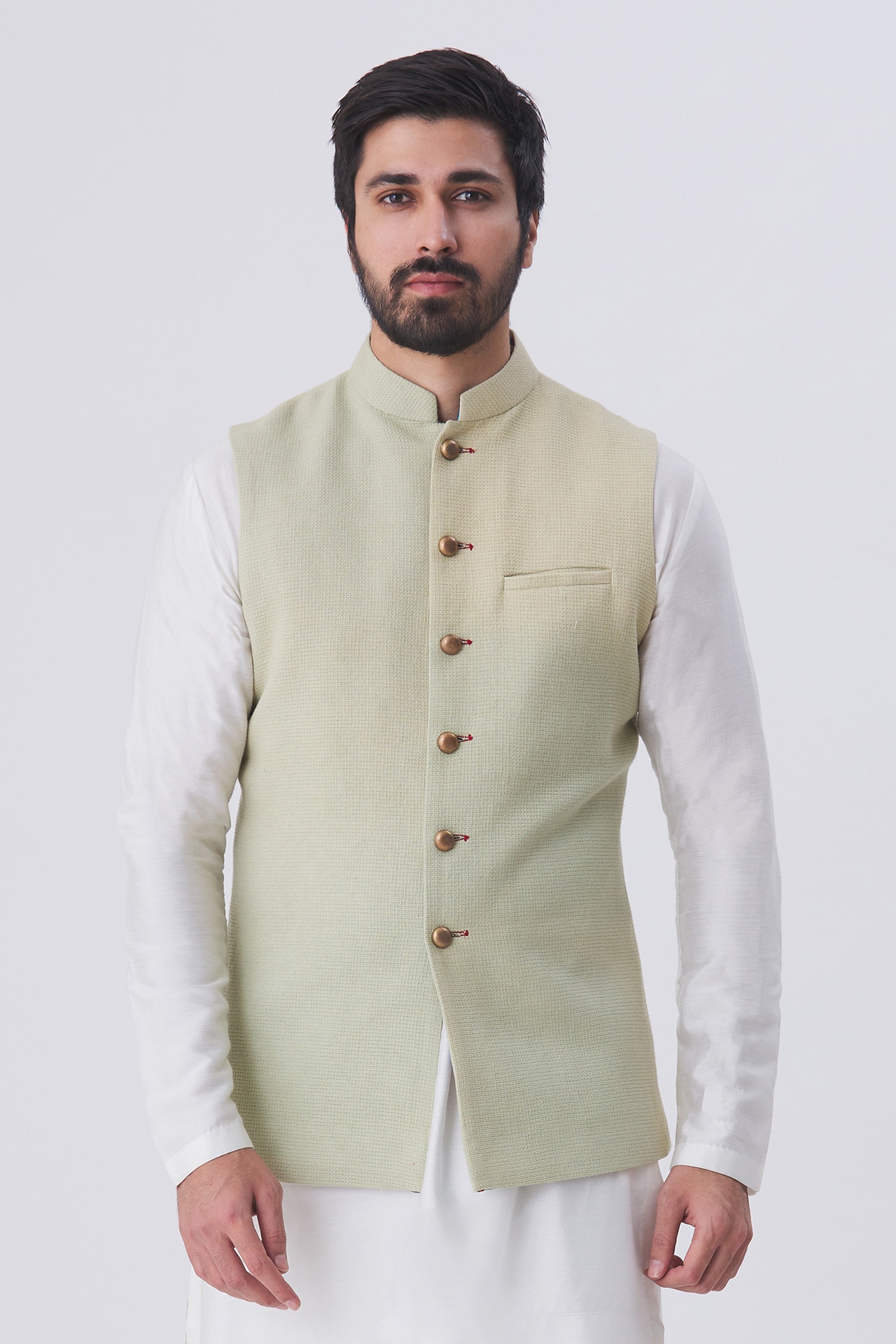 Buy Gaurav Katta Green Cotton Woven Nehru Jacket Online Aza Fashions