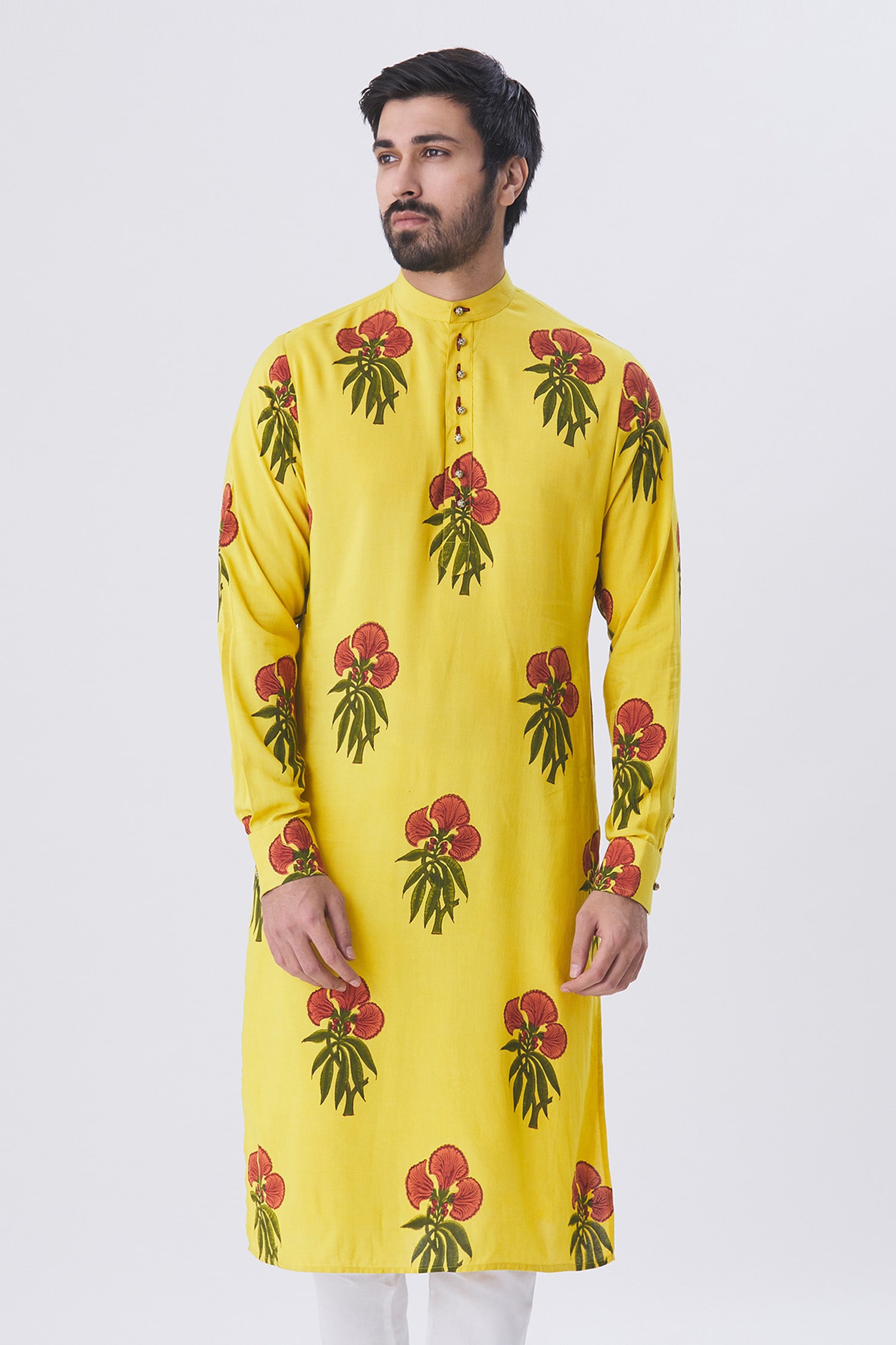 Buy Yellow Cotton Hand Painted Kurta For Men by Gaurav Katta Online at