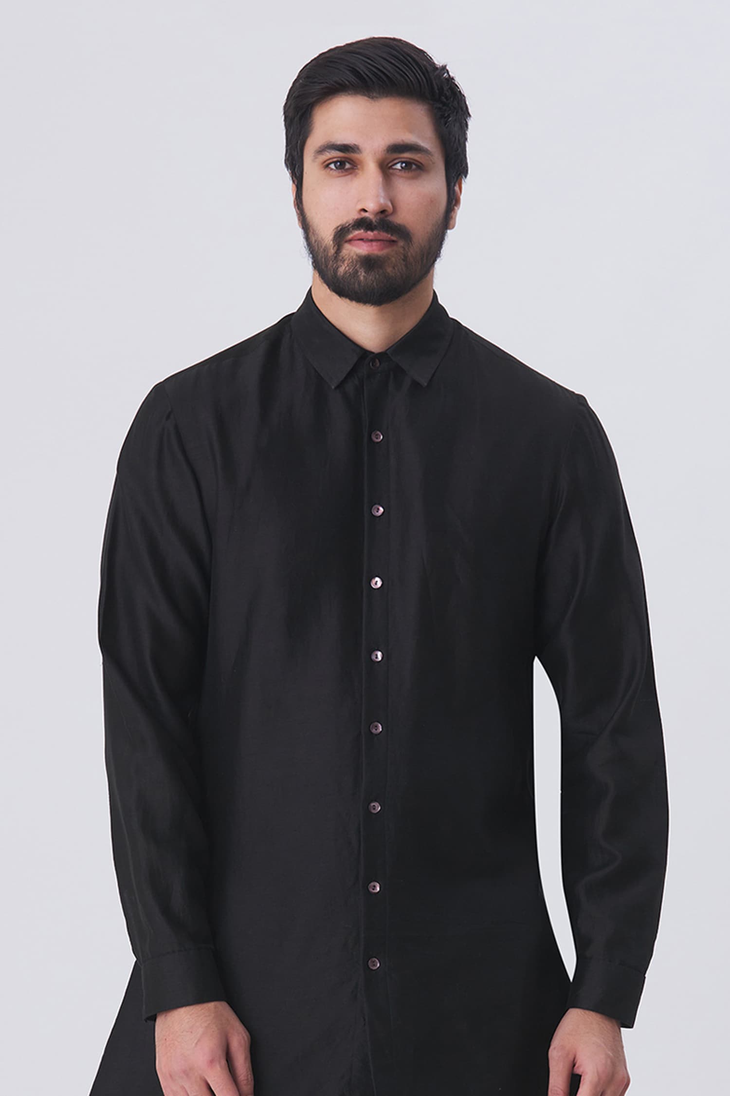 Buy Black Cotton Silk Draped Kurta Set For Men by Kommal Sood Online at ...