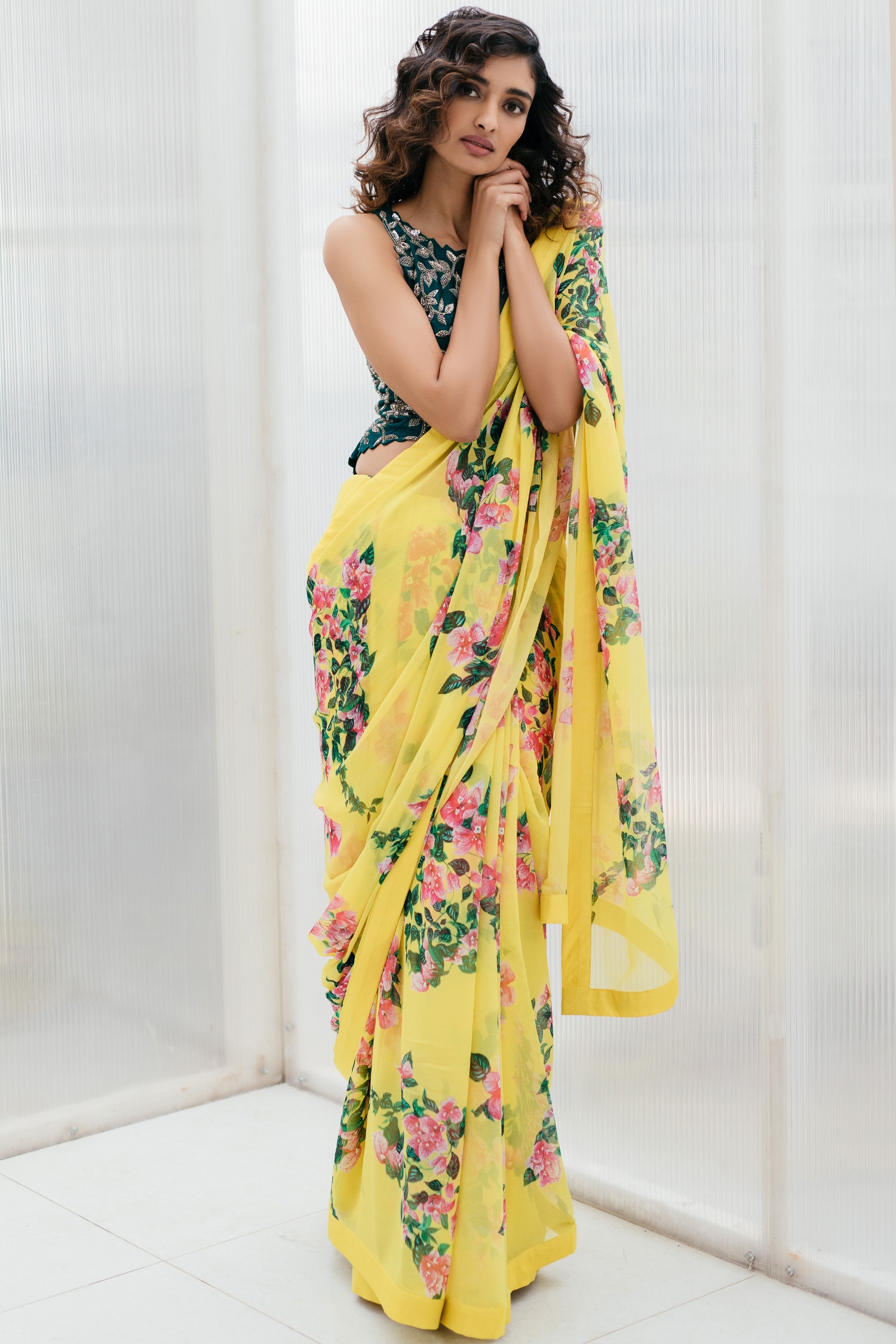 chiffon saree flower print