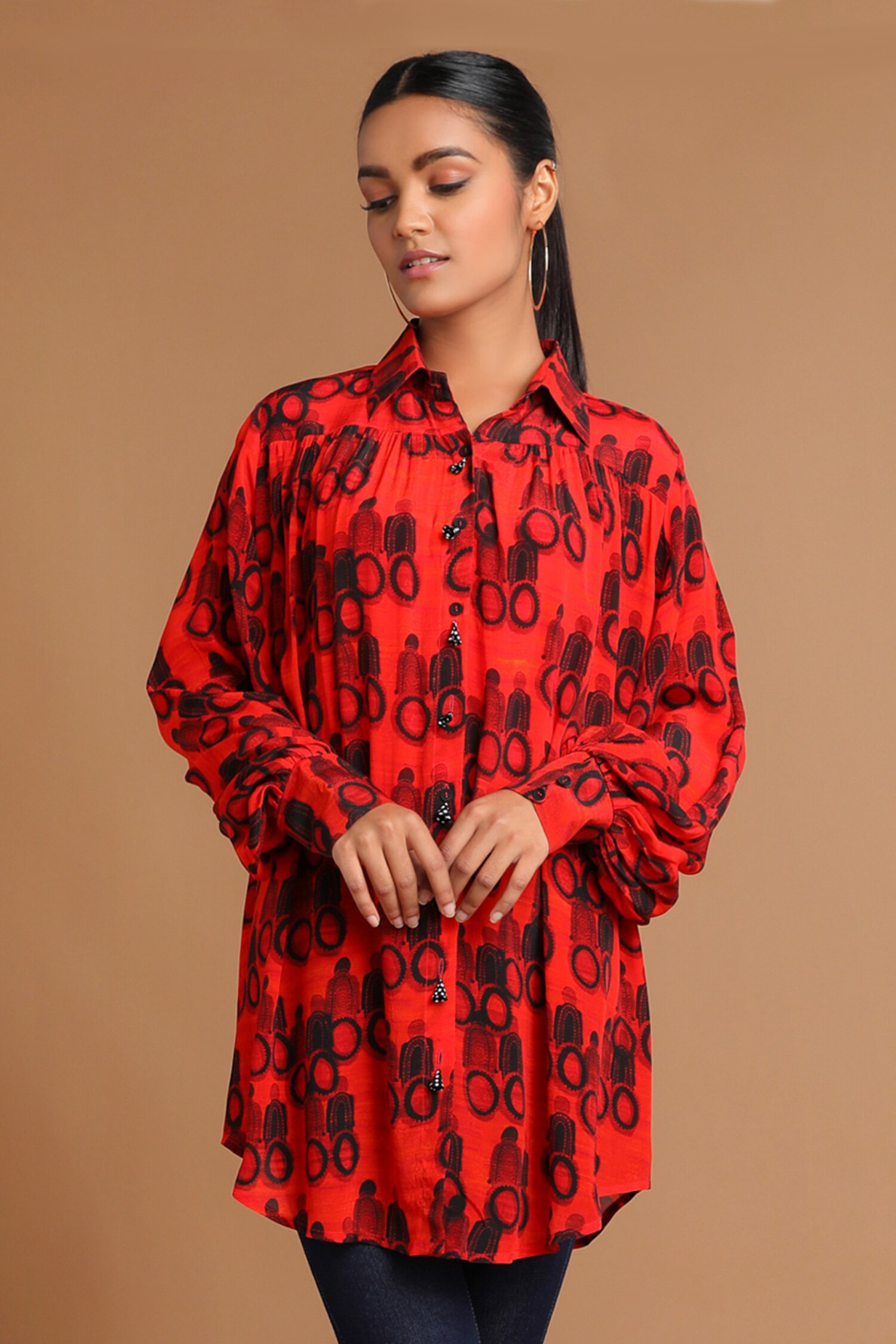 Buy Masaba Red Crepe Printed Tunic Online | Aza Fashions