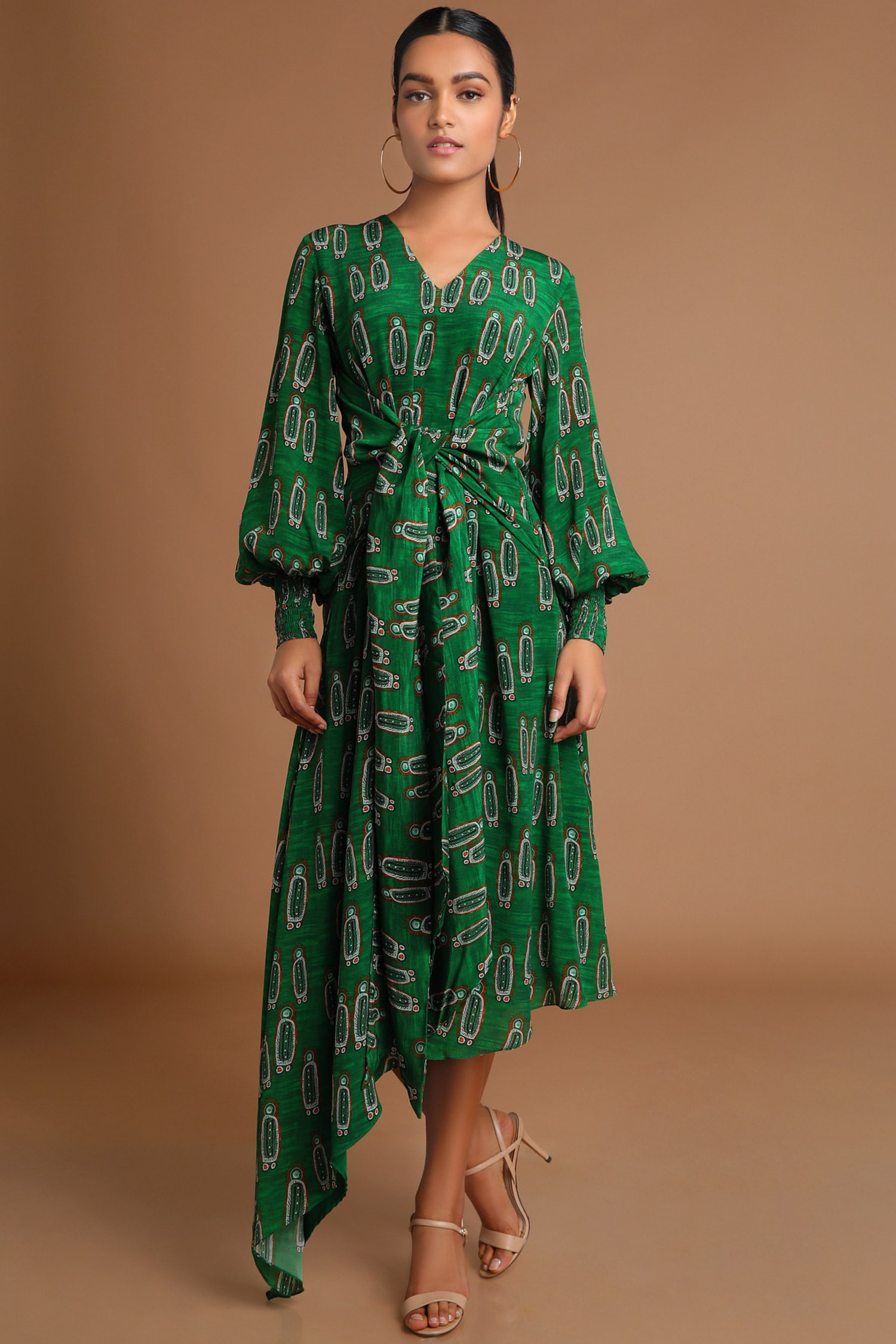 Buy Masaba Green Crepe Printed Dress Online | Aza Fashions