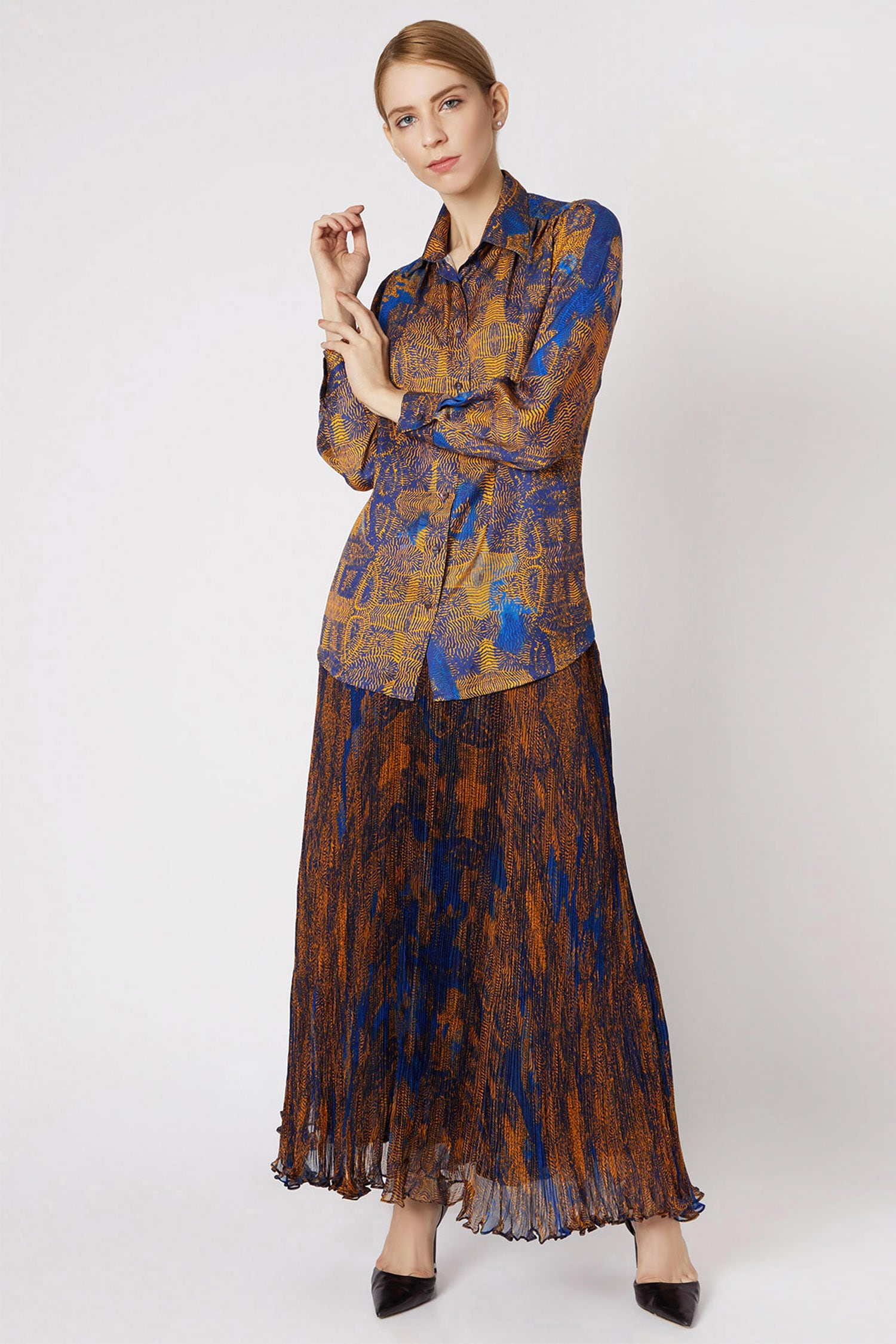 Buy Blue Chiffon Printed Maxi Skirt For Women by Saaksha & Kinni Online ...
