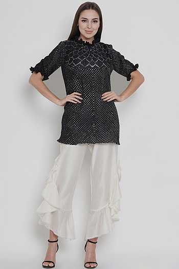 Buy Black Gajji Silk Round Bandhani Top For Women by Twenty Nine Online ...