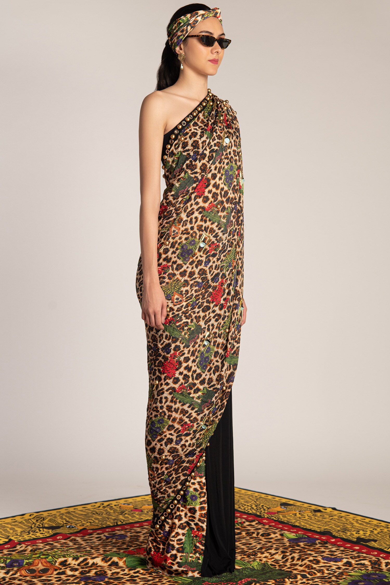 Buy Shivan & Narresh Multi Color Crepe Pre-stitched Saree Gown Online ...
