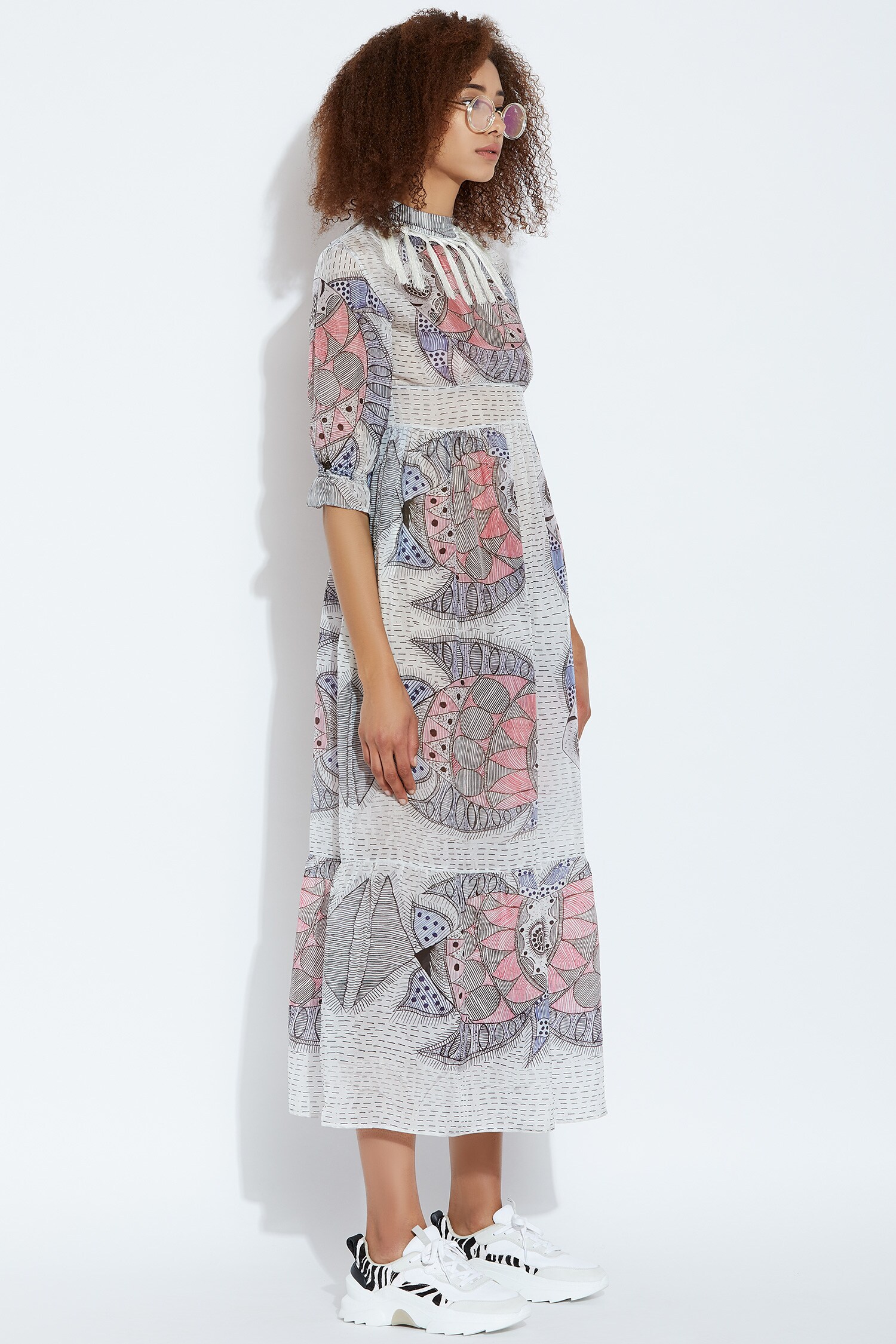 Buy Aartivijay Gupta White Silk Printed Dress Online | Aza Fashions