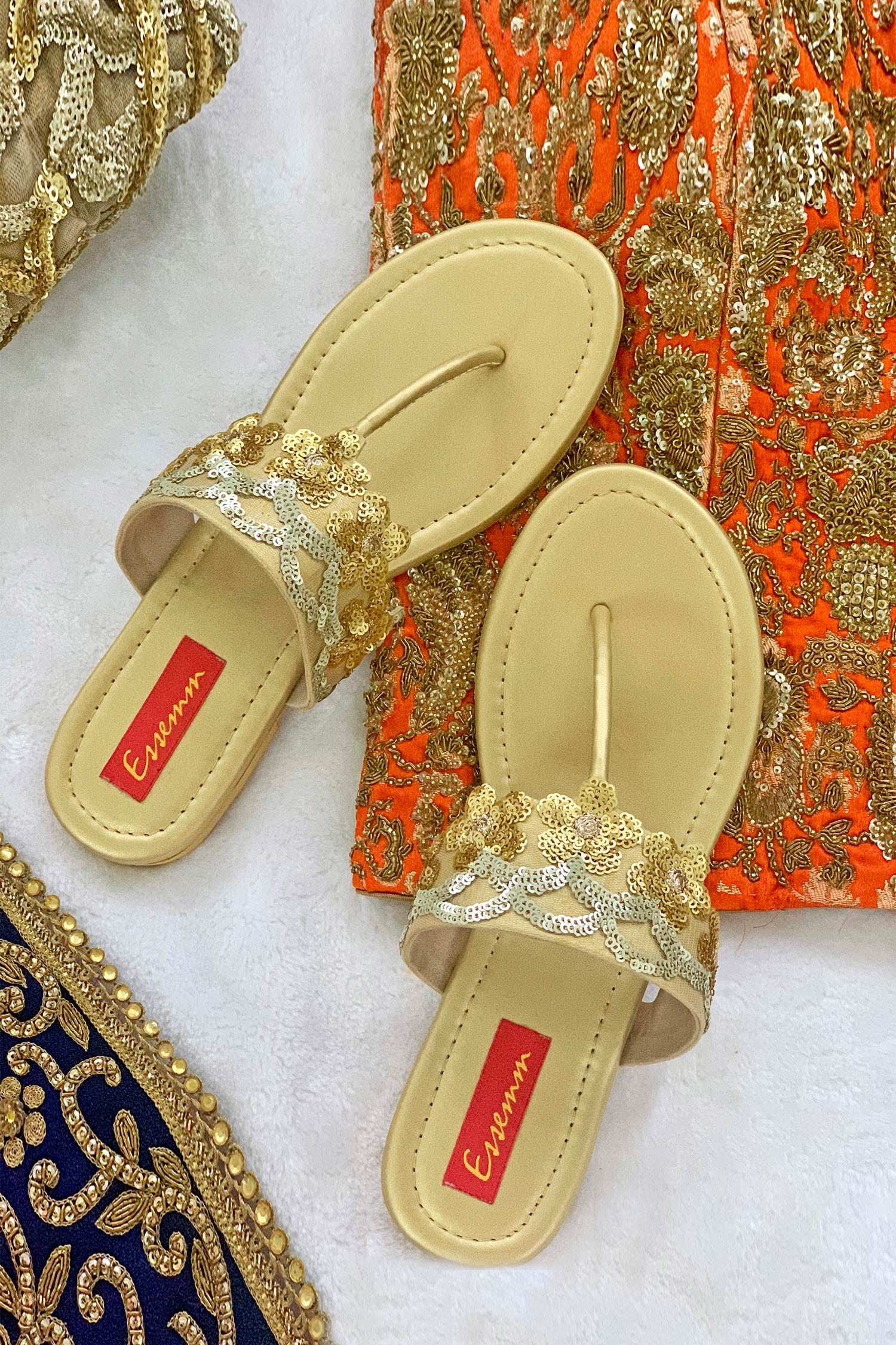 gold sequin sandals