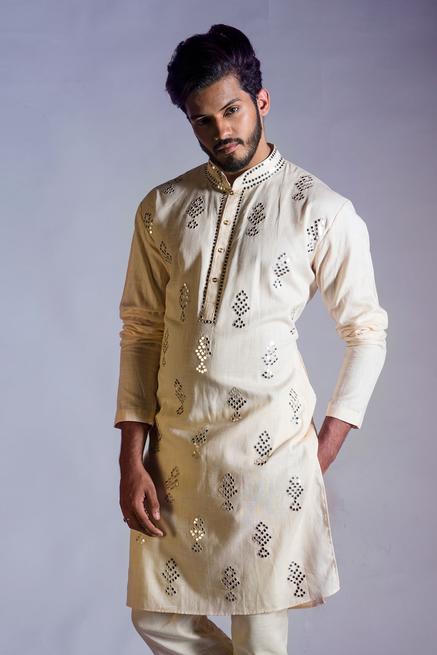Smriti by Anju Agarwal White Jupiter Linen Embroidered Kurta And Pant Set