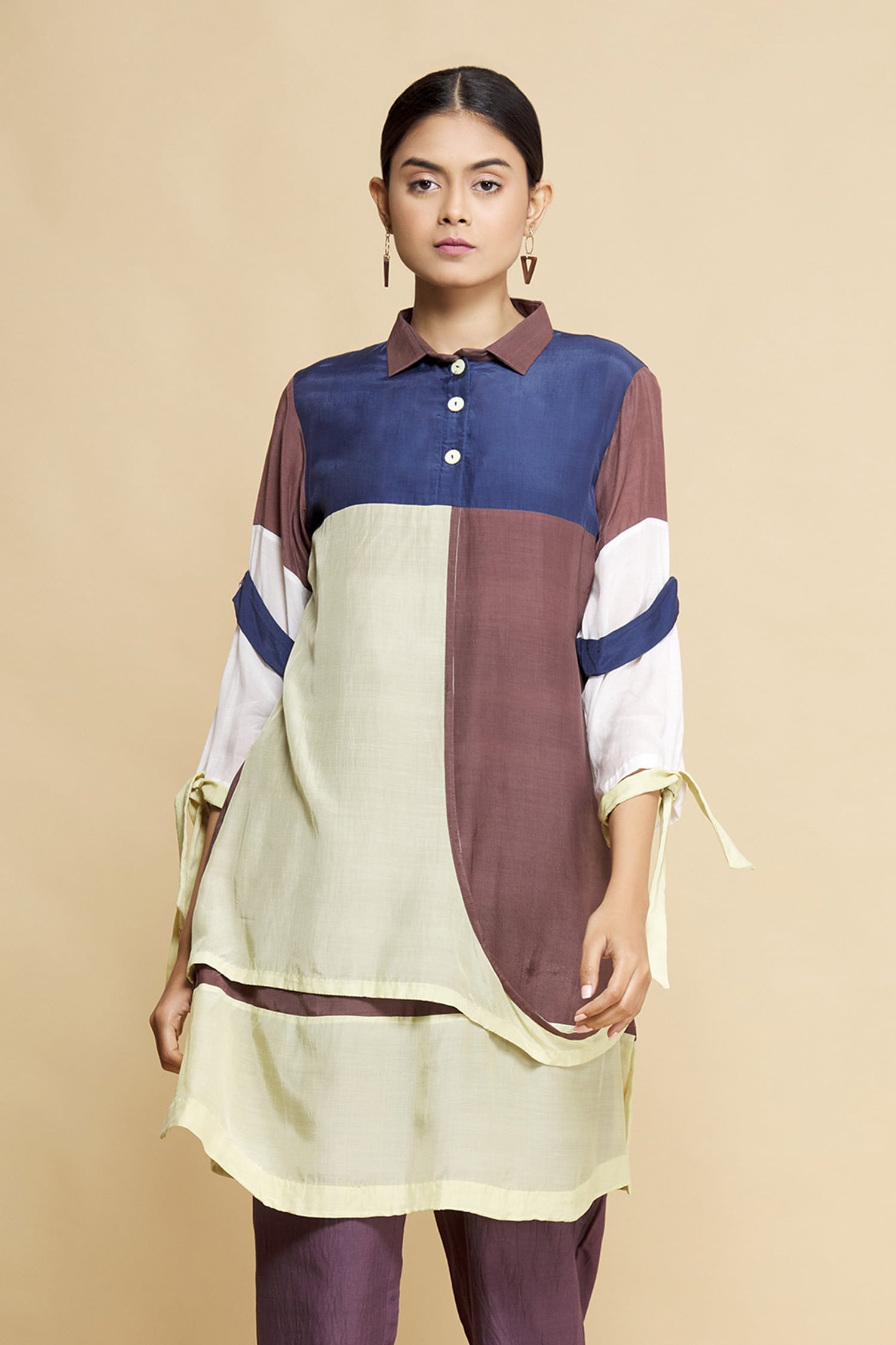 Buy Bhavik Shah Multi Color Cotton Silk Colorblock Tunic With Inner ...