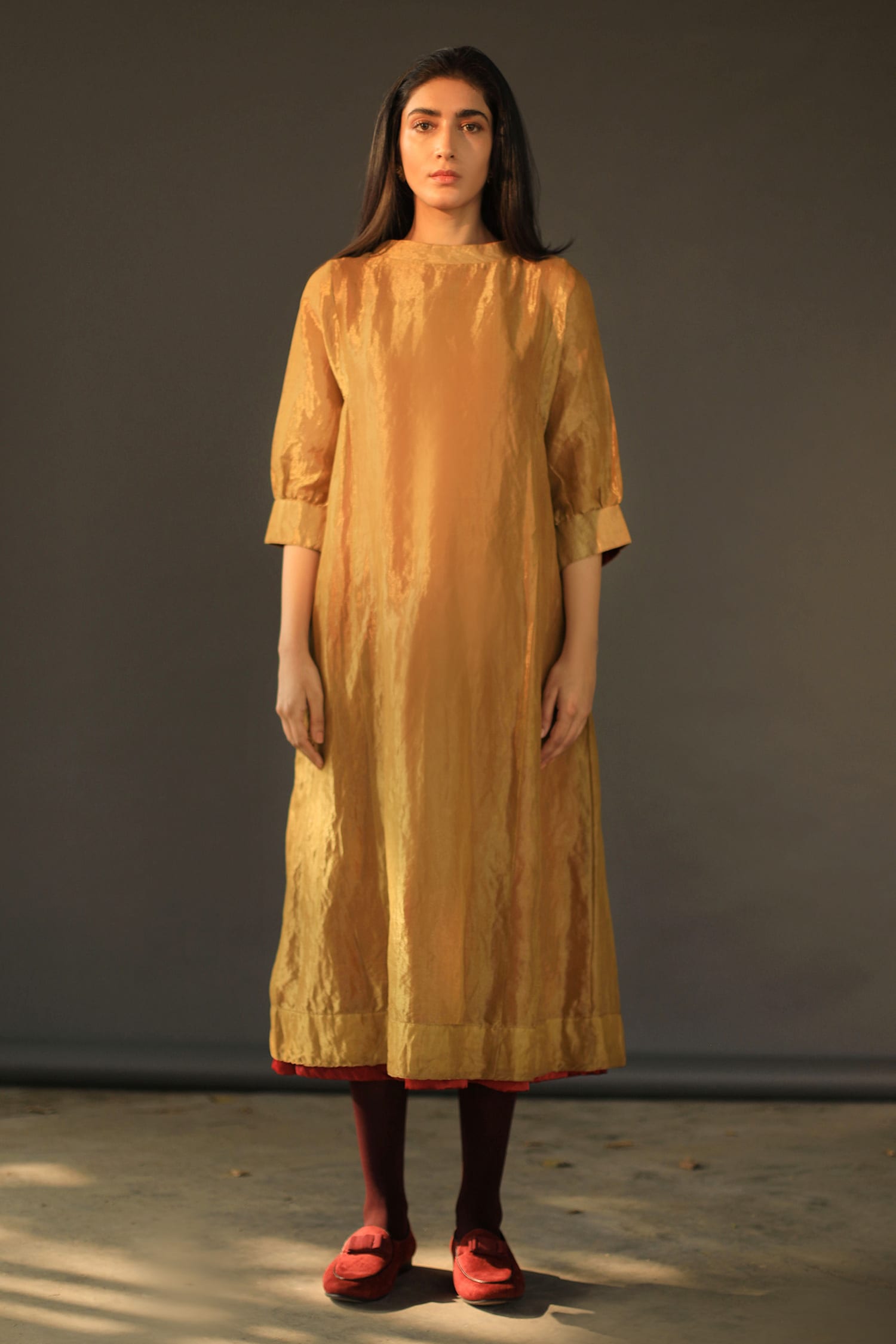 Buy Shorshe Clothing Gold Handloom Tissue Dress Online | Aza Fashions
