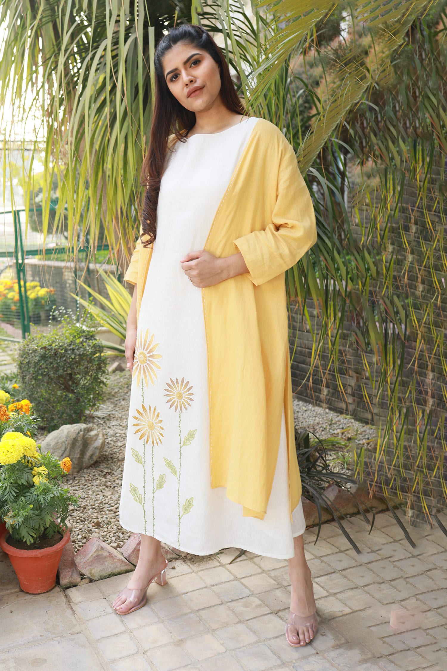 Buy Yellow 100 Linen Open Jacket For Women by Linen Bloom Online at