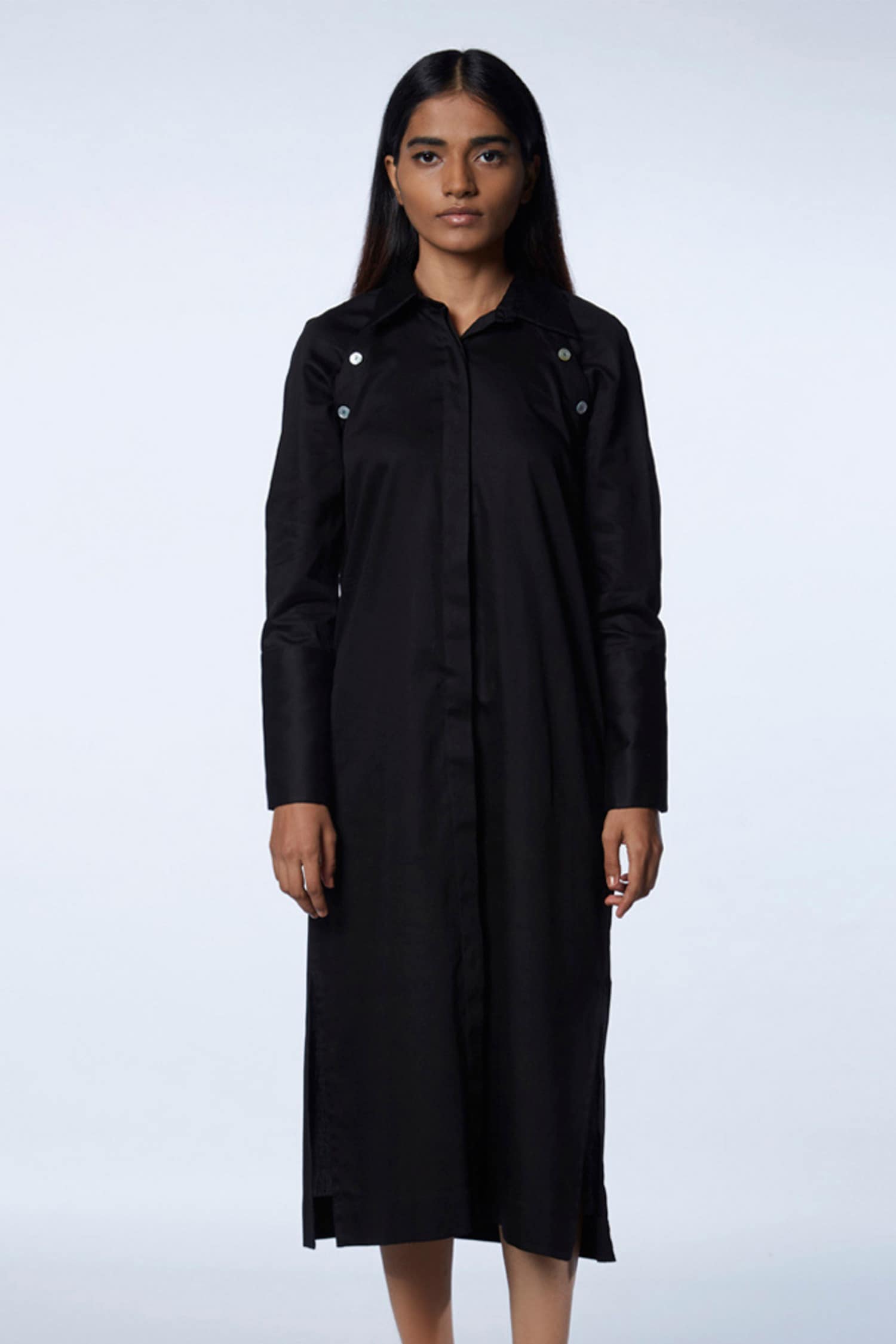 Buy Aligne Black Cotton Satin Valeria Shirt Dress Online | Aza Fashions