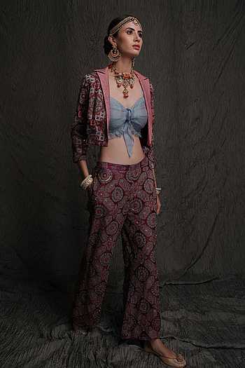 Buy Purple Modal Satin; Lining: Shantoon Embroidered Blazer And Pant ...