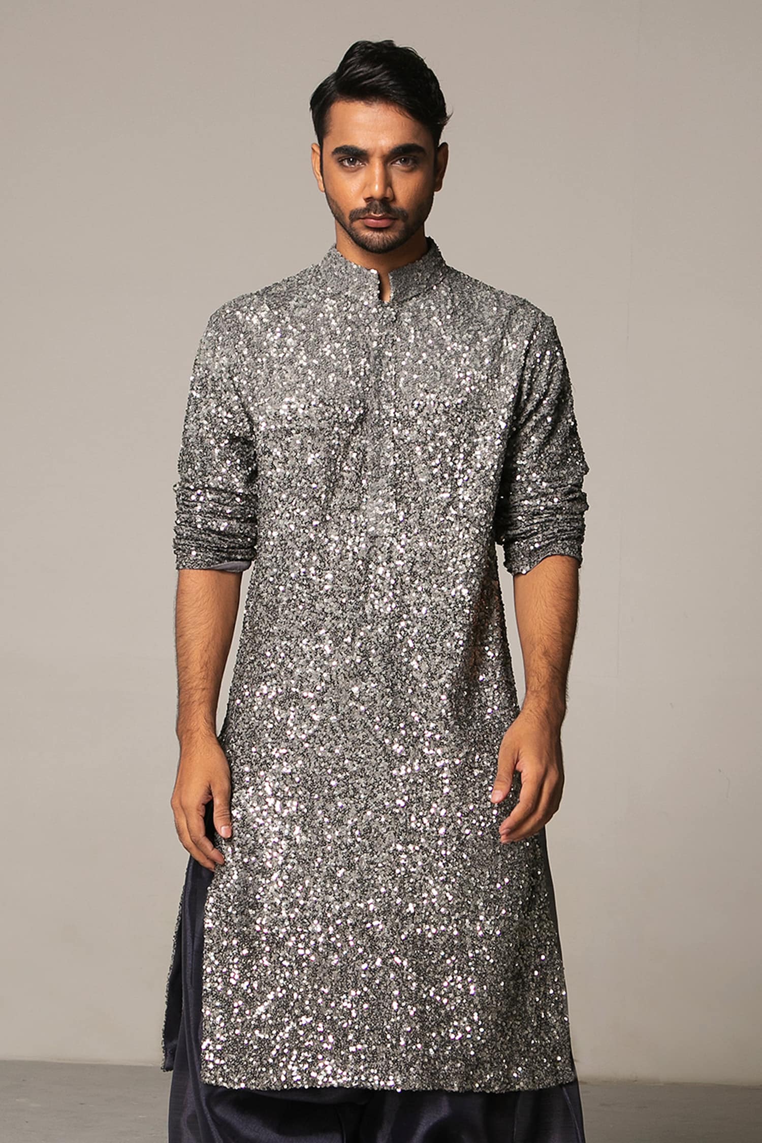 Buy Siddartha Tytler Grey Sequin Embellished Kurta Set Online | Aza ...