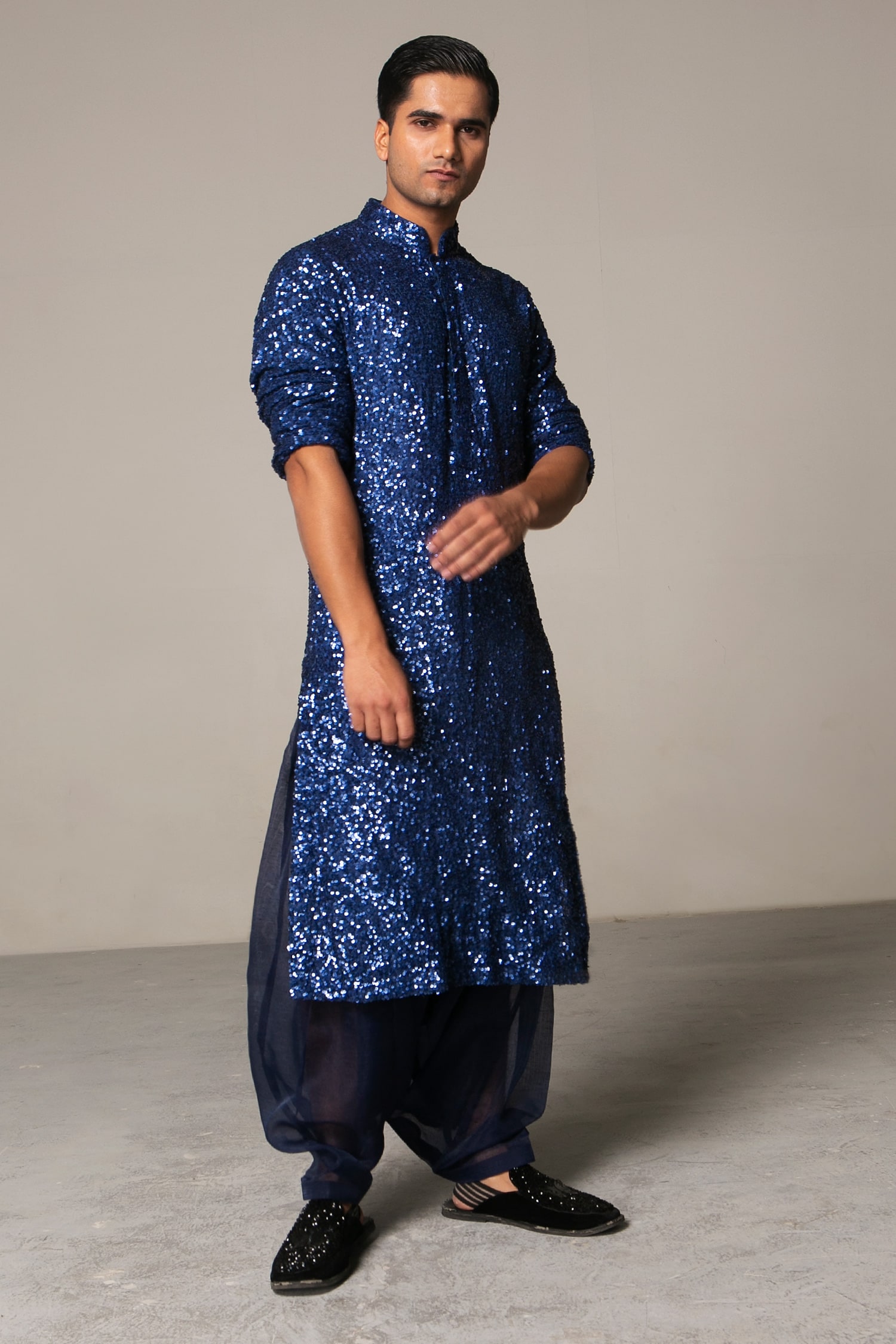 Buy Siddartha Tytler Blue Sequin Embellished Kurta Set Online