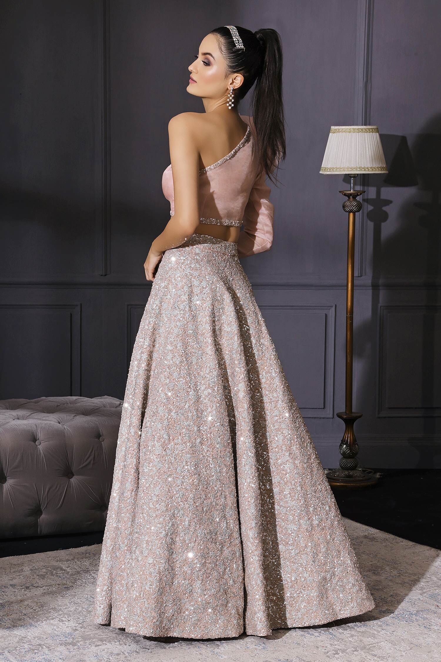 Buy Mani Bhatia One Shoulder Blouse & Lehenga Set Online | Aza Fashions