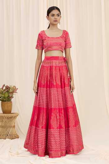 Red Satin Embellished Lehenga Set main image 1