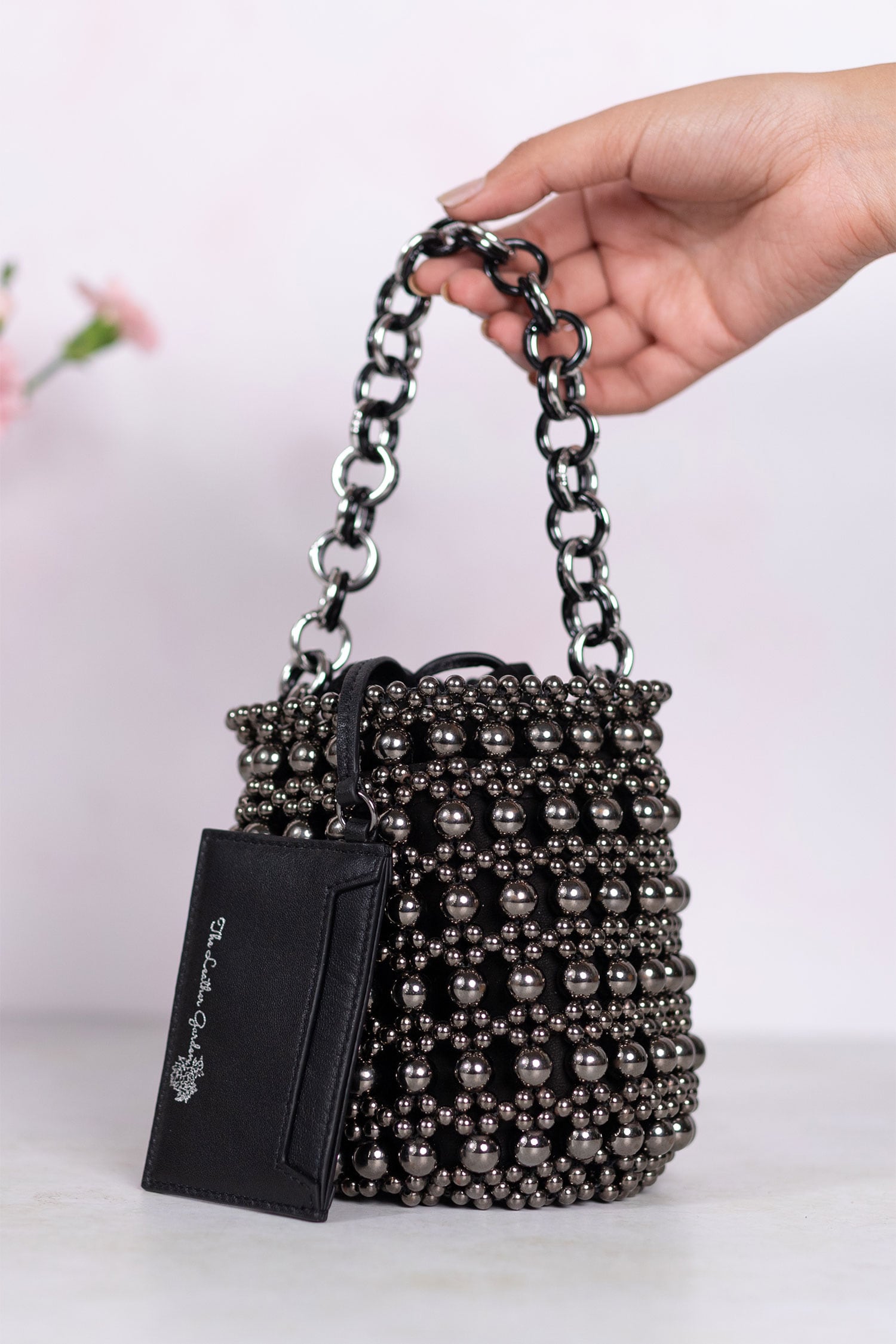 Buy Black Embroidered Mariam Bead Bucket Bag by The Leather Garden ...