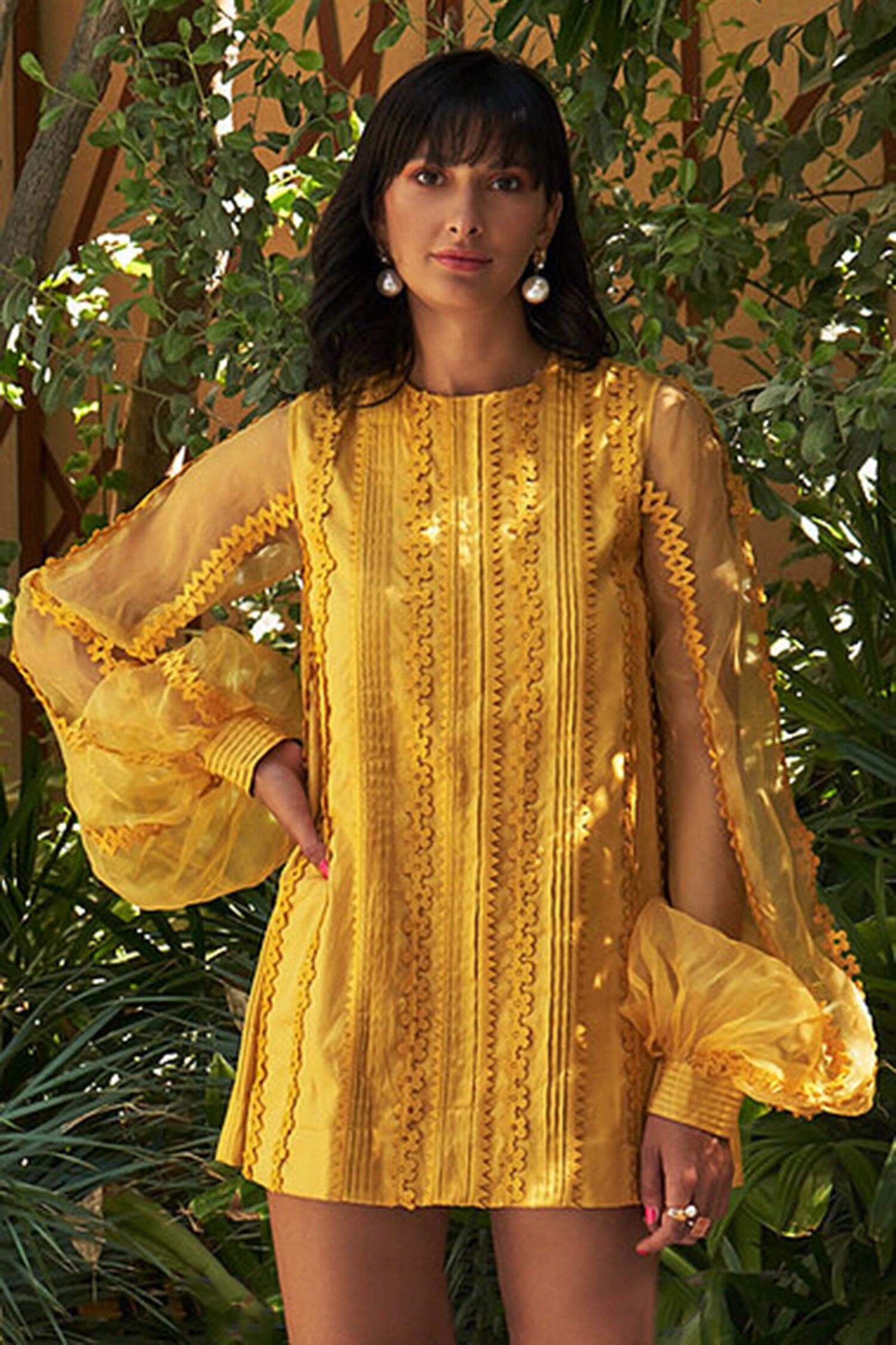 buy-vidhi-wadhwani-yellow-cotton-a-line-applique-dress-online-aza