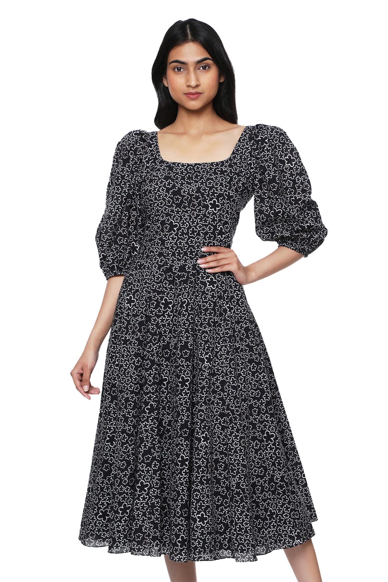 Buy Ankita Black Cotton Printed Dress Online | Aza Fashions