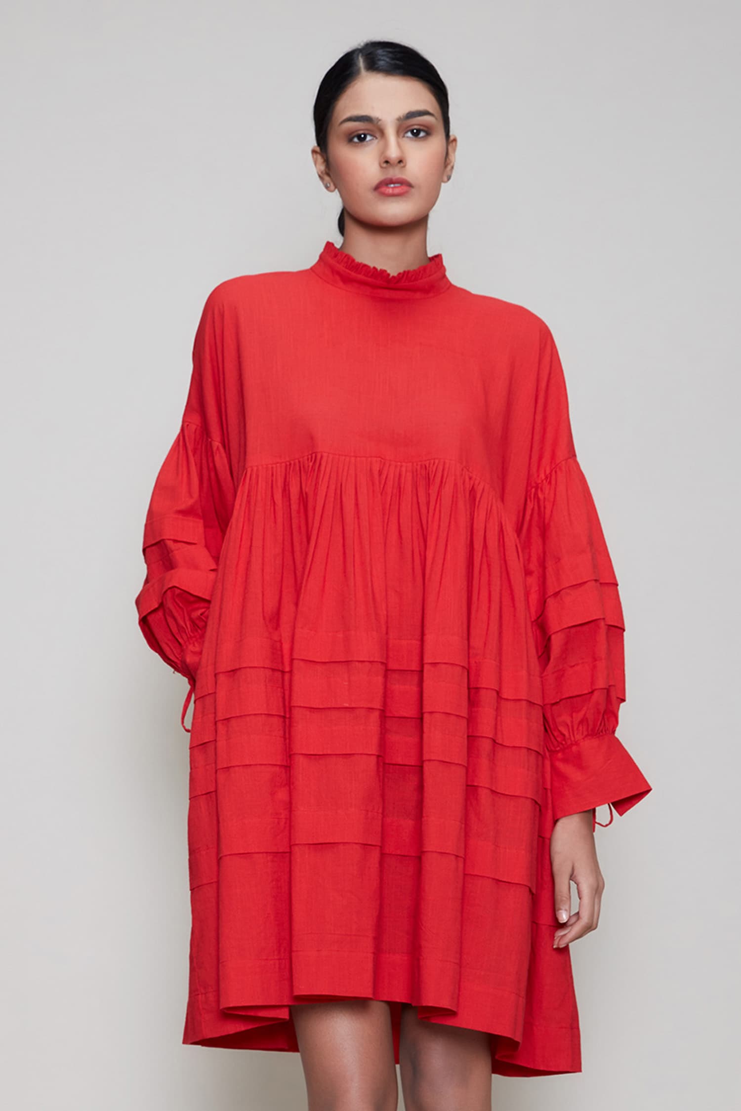 Buy Mati Red Pleated Oversized Cotton Dress Online | Aza Fashions