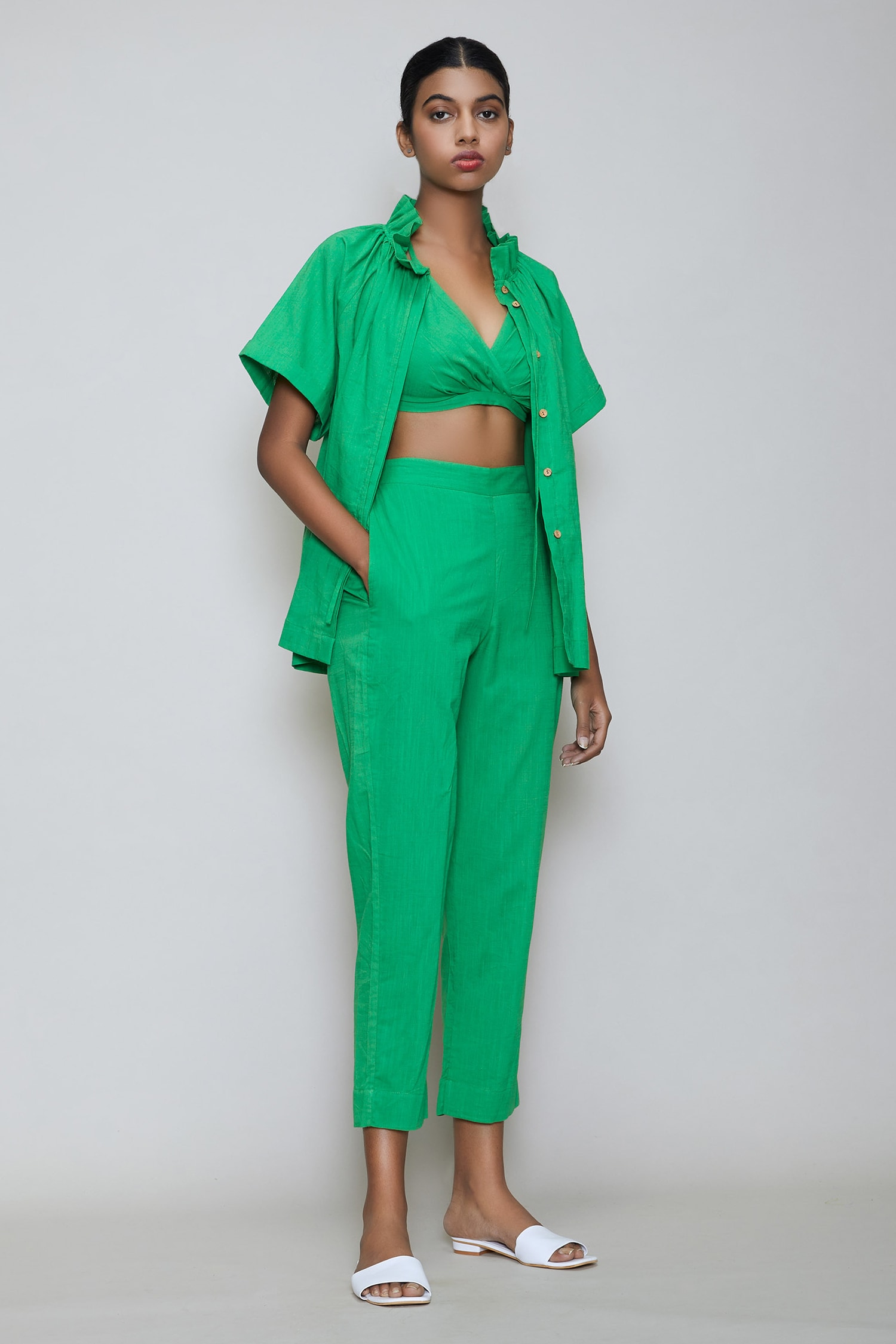 Buy Mati Green Cotton Pants Online | Aza Fashions