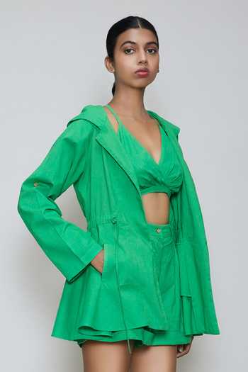 Zen Green Contrasted Jacket + Shorts 2-Piece Set