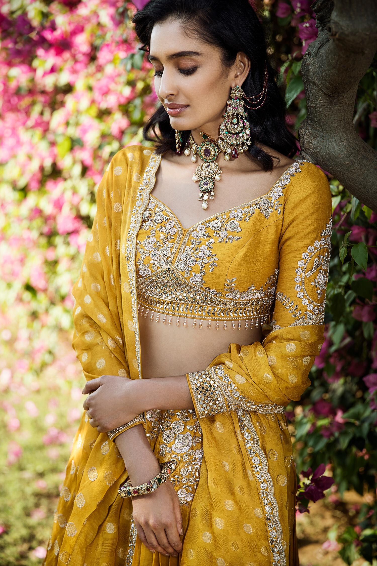 Yellow To Blue Ombre Printed Lehenga