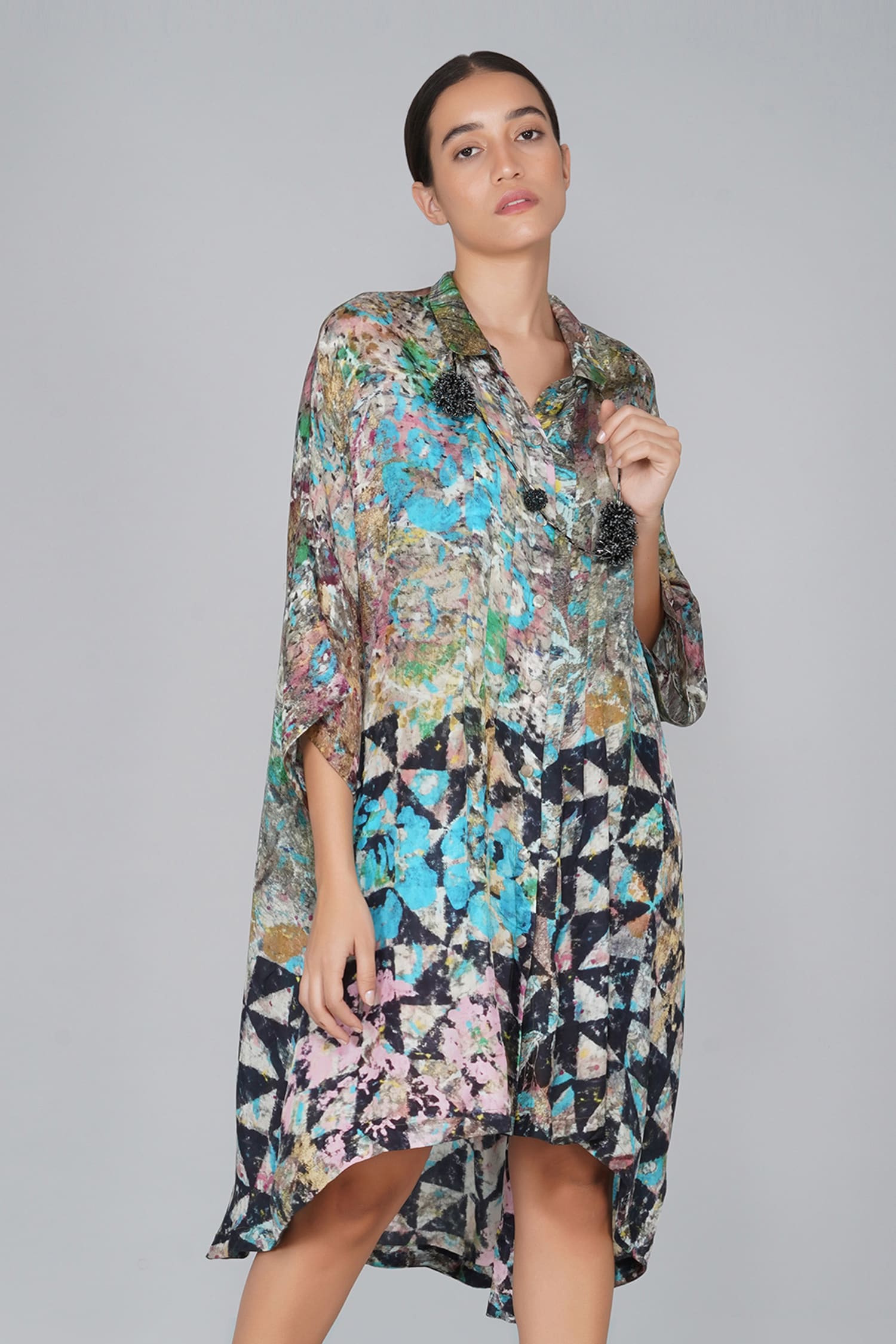 Buy Yavi Multi Color Silk Printed Dress Online | Aza Fashions