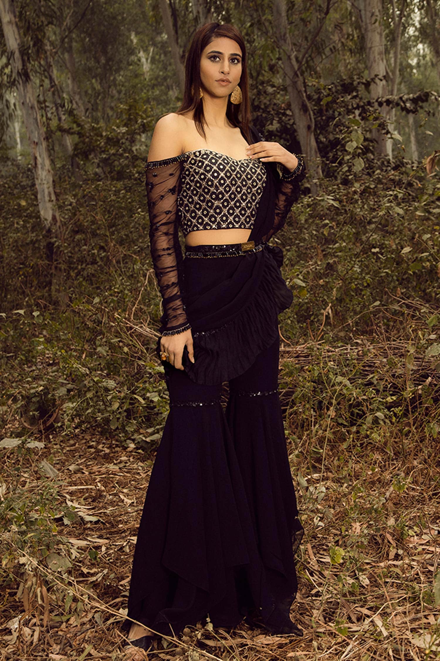 Buy Black Organza Silk Off Shoulder Gown For Women by Nitya Bajaj Online at  Aza Fashions.