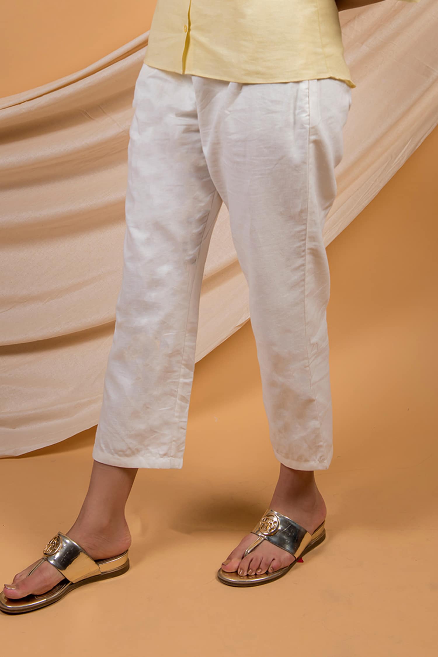 OffWhite Cotton Linen Cropped Trousers  shagun designs