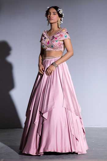Juhi layered lehenga with corset - Pink main image 0