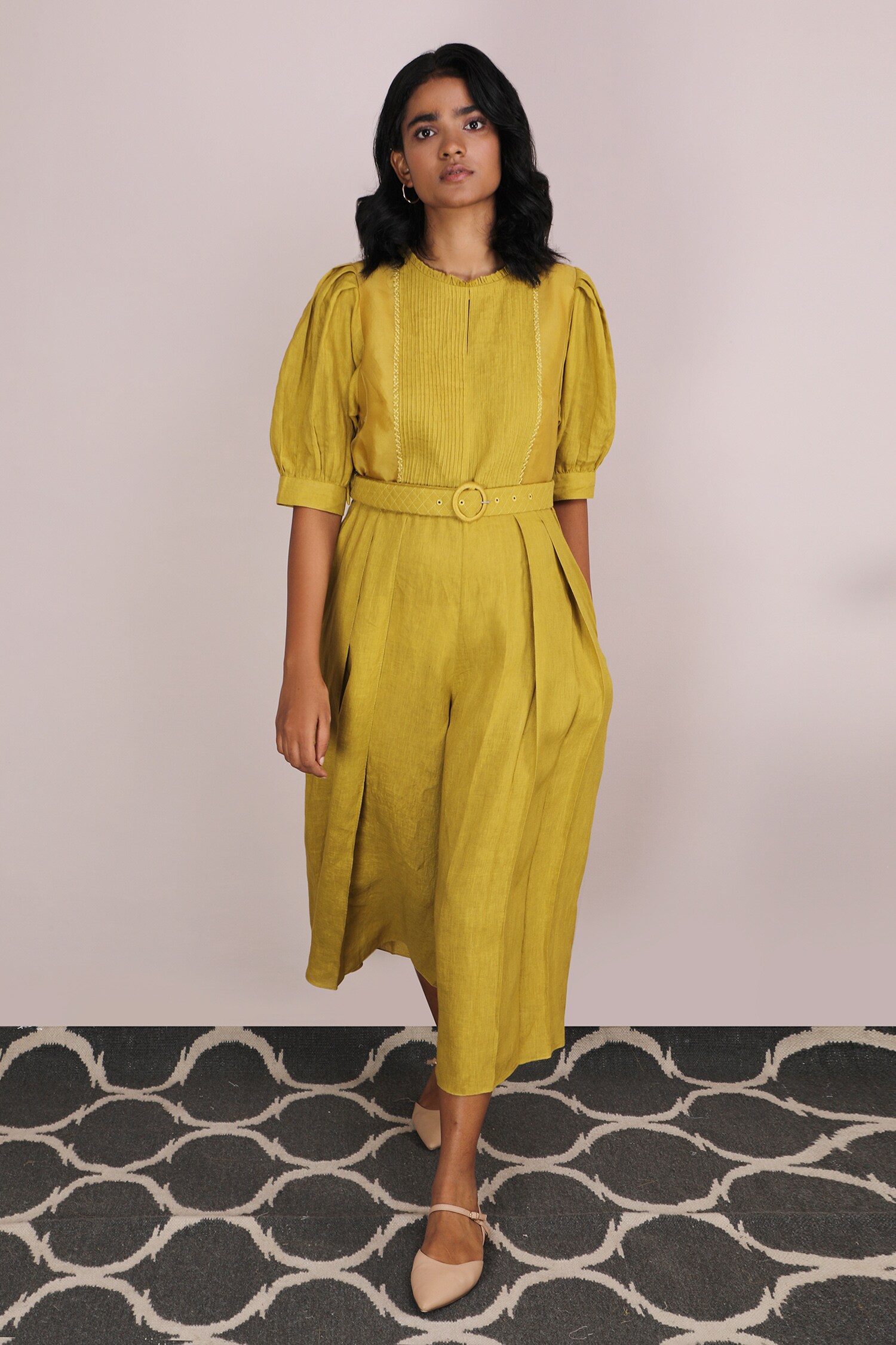 Buy Arcvsh by Pallavi Singh Yellow Linen Jumpsuit Online Aza Fashions