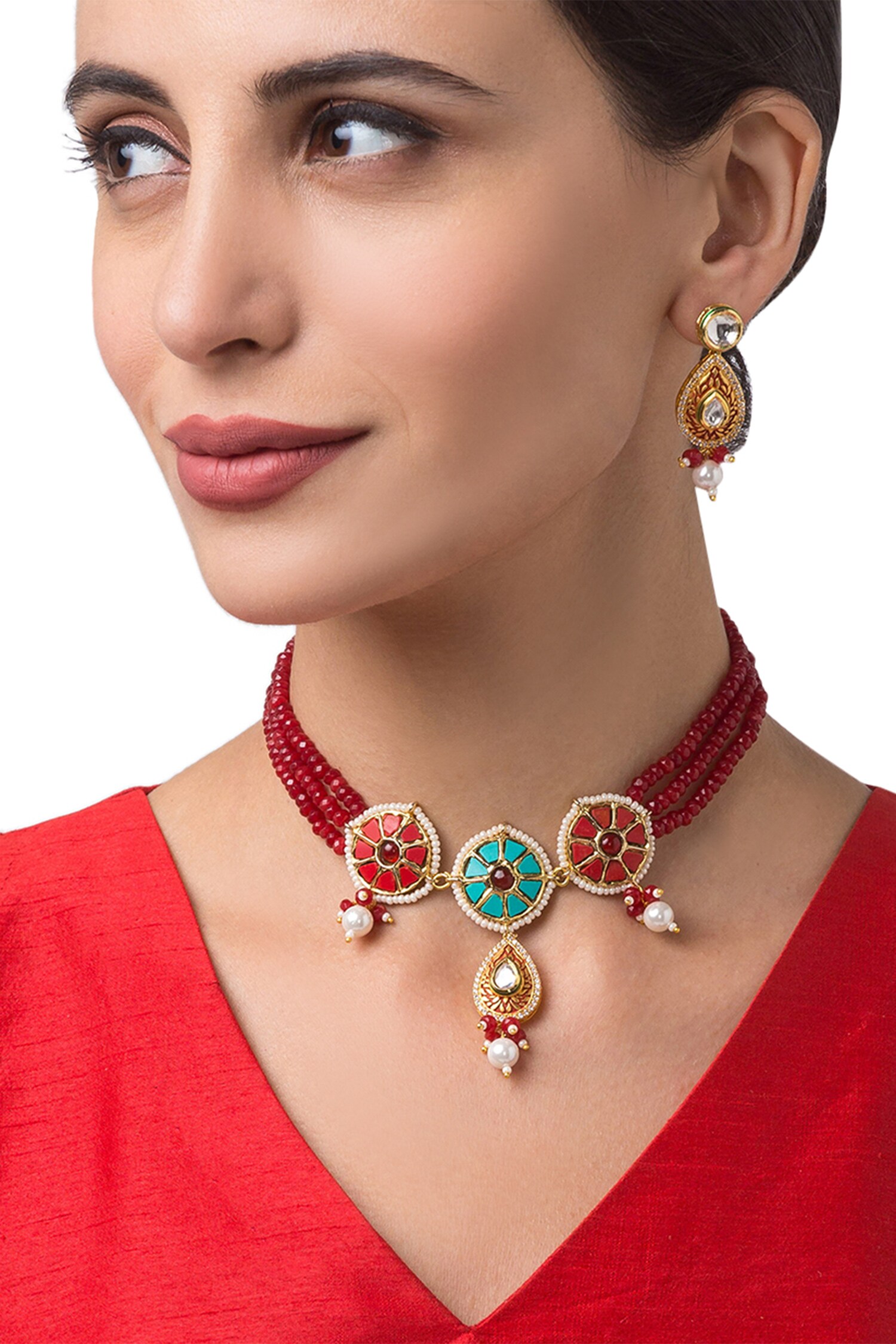 Buy Gold Plated Kundan Polki Pendant Necklace Set By Hrisha Jewels