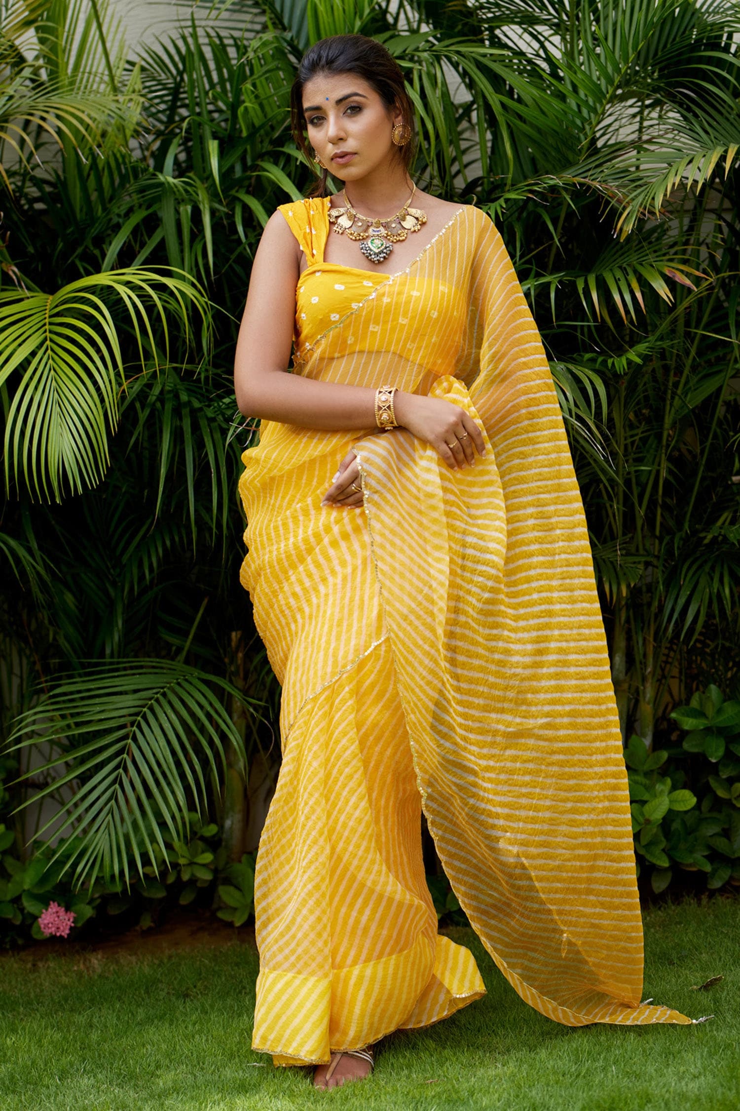 Buy Ruchira Nangalia Yellow Organza Leheriya Saree Online Aza Fashions 